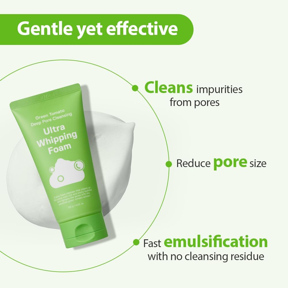 SUNGBOON EDITOR Green Tomato Deep Pore Cleansing Whipping Foam 120G | Korean Foaming Face Wash for Oily Skin | Blackhead Remover & Pore Minimizer image number 1