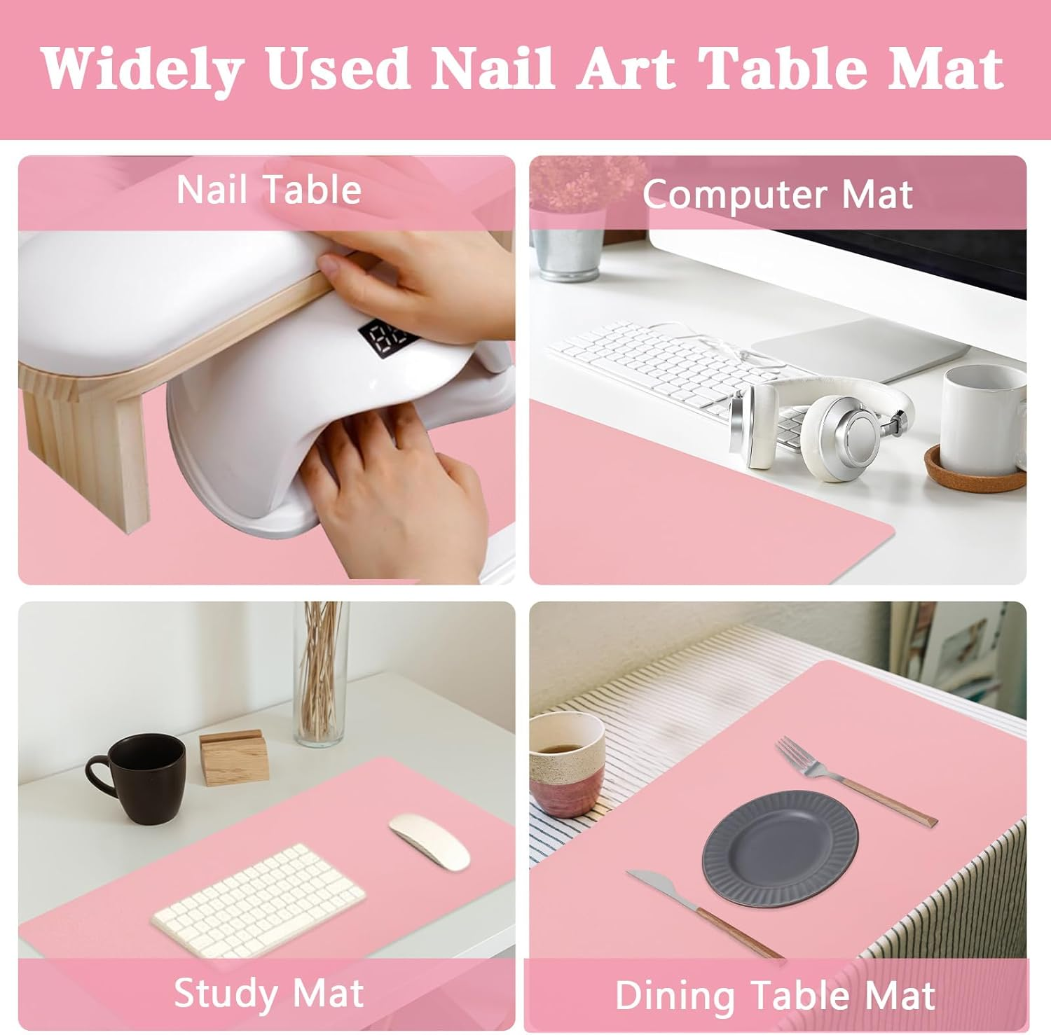 Nail Table Mat 60 X 30 Cm Pink Nail Art Arm Rest Hand Cushion Table Mat Non-Slip Soft PU Leather Waterproof Double-Sided Hand Rest Pad for Nail Studio Hand Rest Nail Design