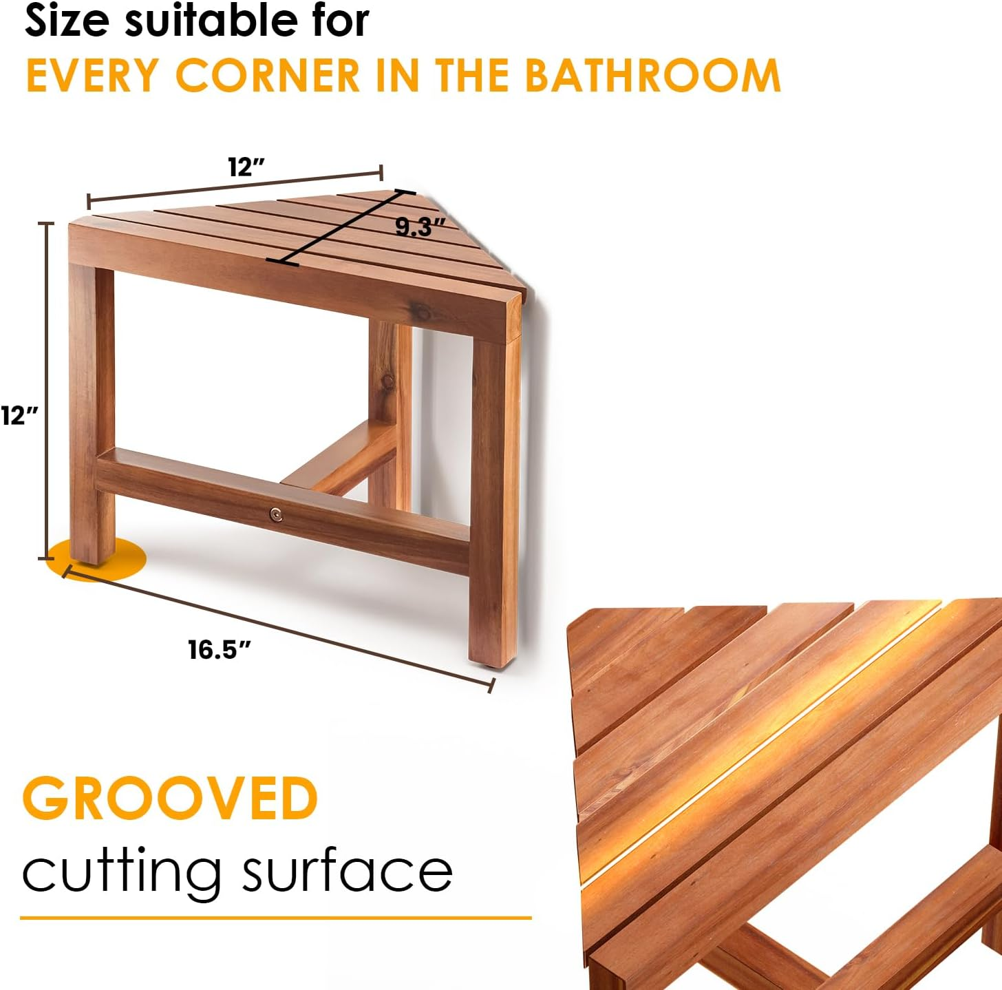 HOLANA 12" Acacia Small Shower Stool - Foot Rest for Shower to Shave Legs - Shower Ledge for Shaving - Crossbar Corner Shower Benches for inside Shower - Bath Step Stools Bench for Bathroom image number 4