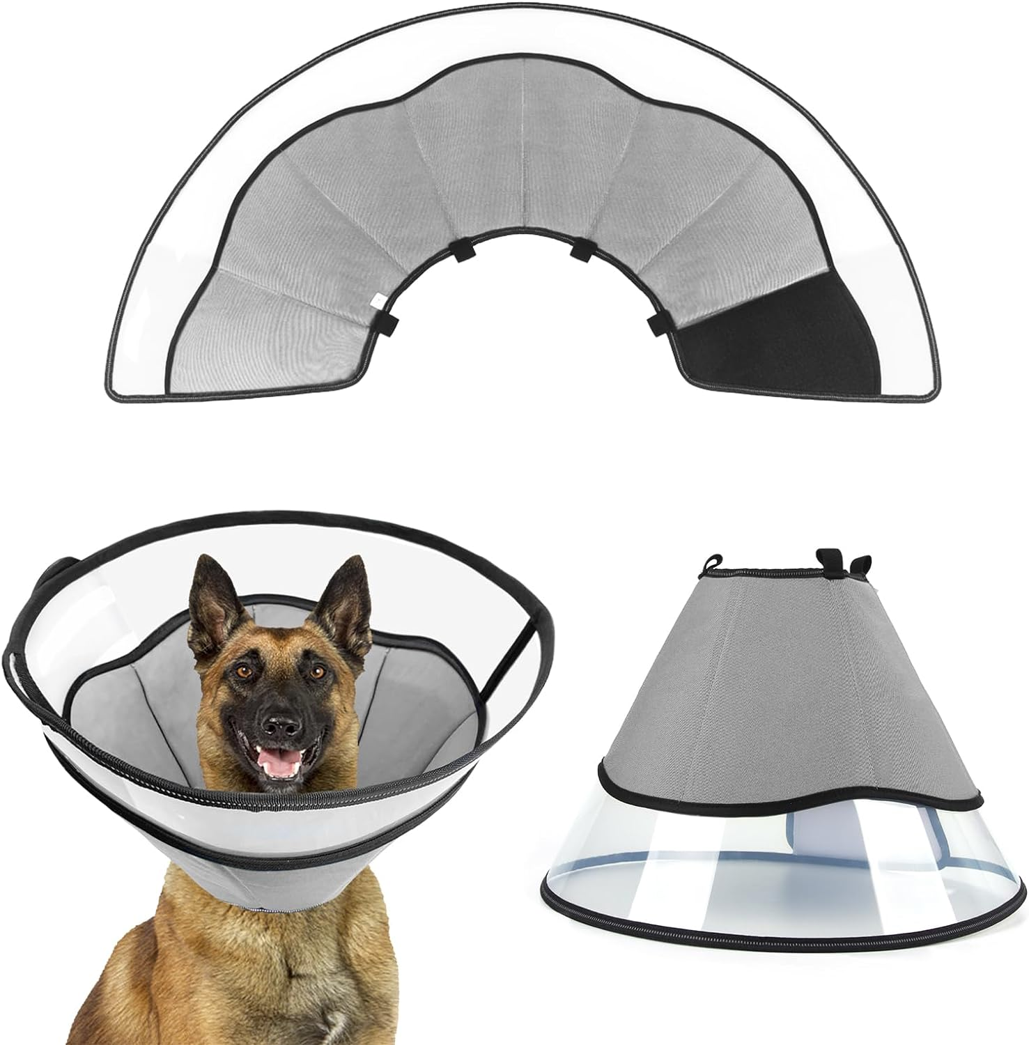 Winmany Dog Cone Collar for Large,Medium Small Dog, Pet Recovery Collars for after Surgery Stop Paw Licking, Adjustable anti Scratch Neck Collar of Shame for Dogs, Elizabethan Collar (Grey, X-Large) image number 2