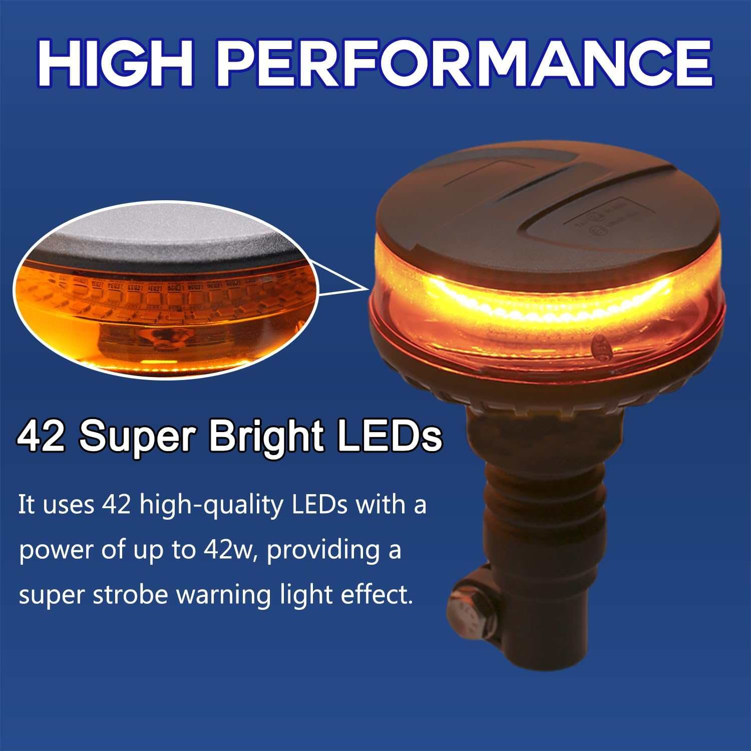 Monirf 42 Leds Amber Tractor Beacon Lights, 4.6Inch Pole Mount Amber Strobe Lights, 12-24V Plow Truck Tractor Emergency Strobe Lights, 10 Modes Flashing Safety Warning Lights for Trucks Tractors image number 5