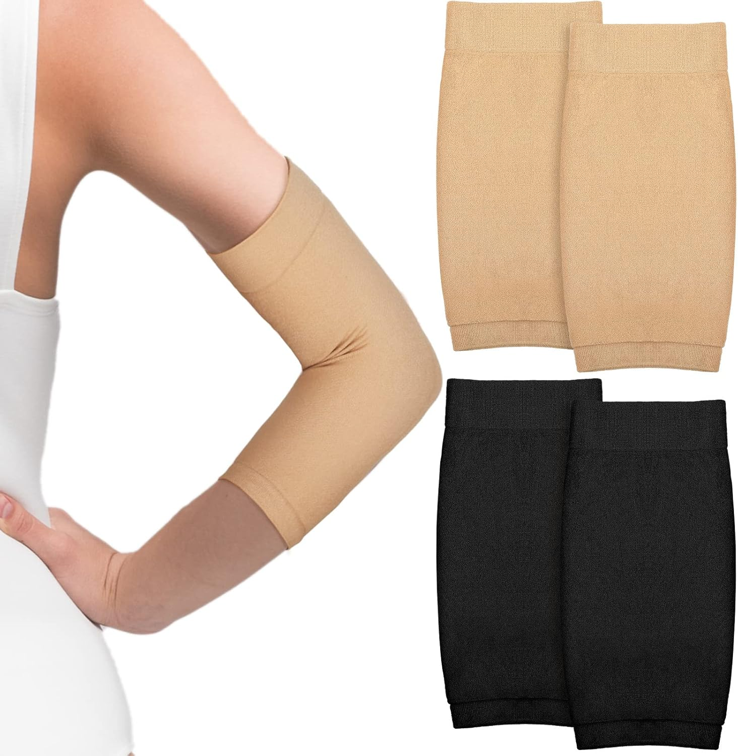 Vicenpal 2 Pairs Tattoo Cover up Sleeve Forearm Arm Sleeves for Women Men Compression Tattoo Upper Arm Cover, Black