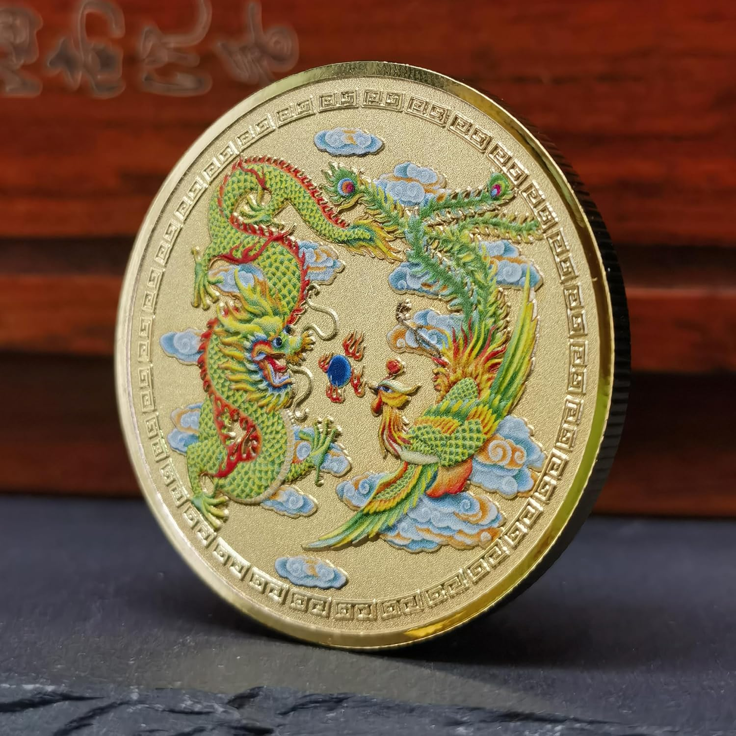 Chinese Mythical Creature Dragon Phoenix Attract Fortune Lucky Coin Lottery Tickets Scratcher Tool Good Luck Charms Challenge Coin image number 5