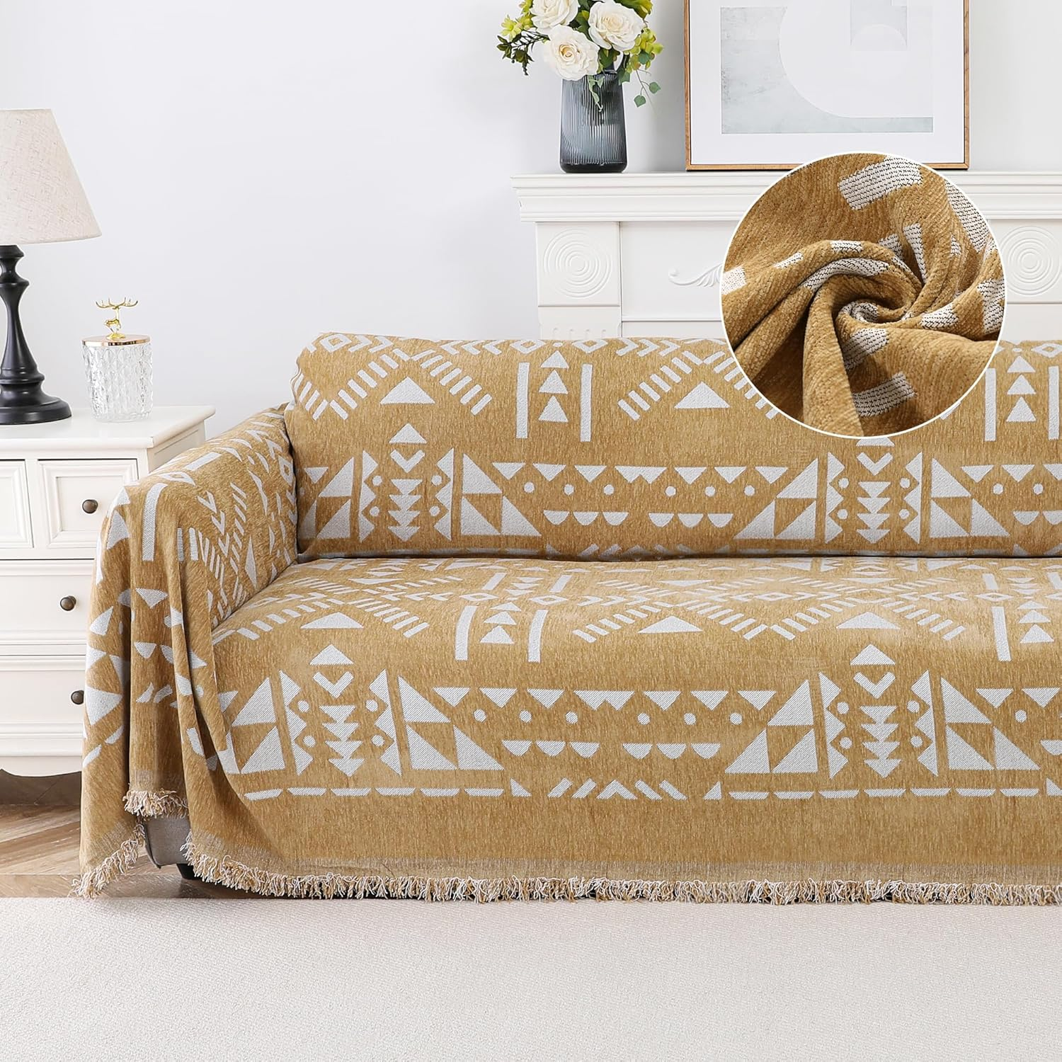 Smarcute Chenille Sofa Cover for Cushion Couch Sofa Slipcover Soft Couch Cover for Sectional Couches Sofa Towel Cover for Living Room Furniture Throw Covers for Pets Dog(Xx-Large,180X381Cm, Khaki)