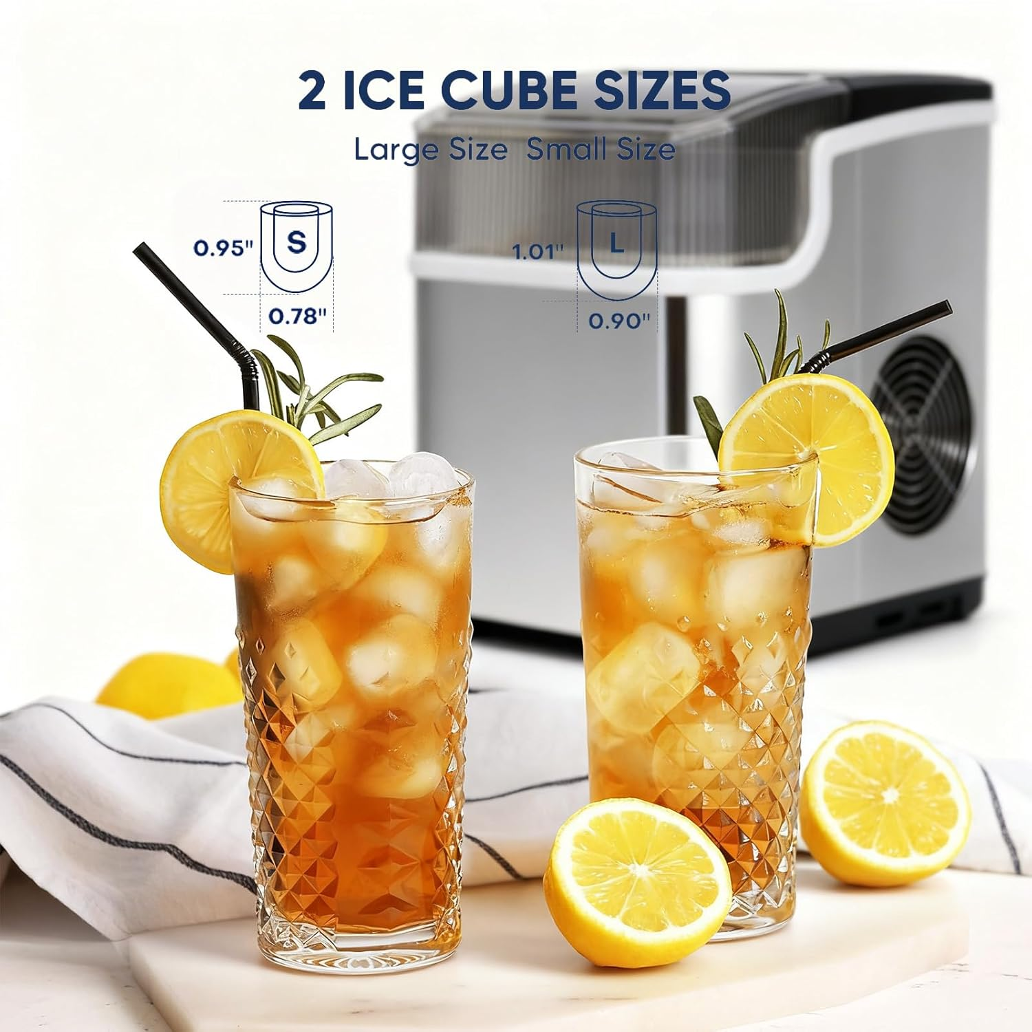 Portable Countertop Ice Maker, 9 Bullet Ice in 6&ndash;10 Mins, 12&ndash;15Kg/24H, 1.5L Water Tank, Auto-Clean Stainless Steel Icemaker with Basket & Scoop for Home, Office, Bar (Stainless Steel, 1.5L) image number 5