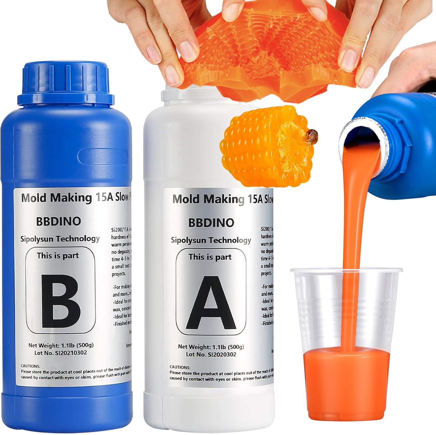 BBDINO Silicone Mold Making Kit, 15A Fast Cure Silicone for Mold Making Clear 1100G, 1A:1B Ideal for Resin/Soap/Candle/Silicon Molds Casting