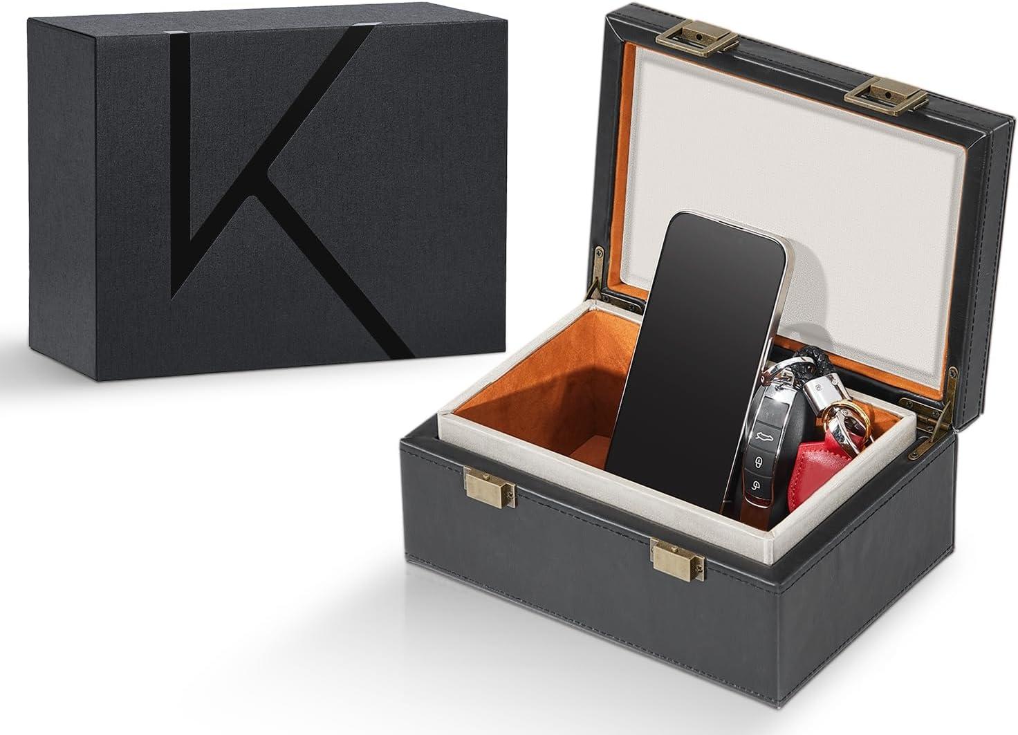 KENARK KK6M-BK Faraday Key Fob Protector Box, RFID Signal Blocking Shielding Box for Car Keys, Anti-Theft Vintage Faraday Cage with High-Grade Protein Leather, Black - Size: M