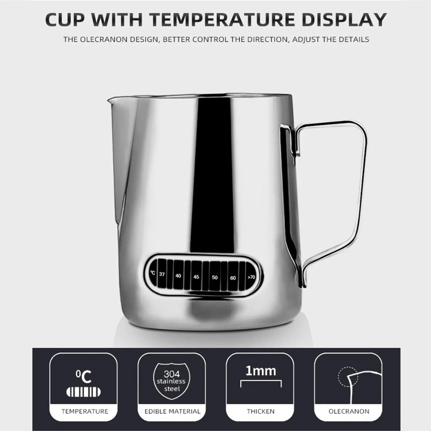 350 Milk Frothing Thermometercoffee Pitcher Stainless Steel Jug image number 1