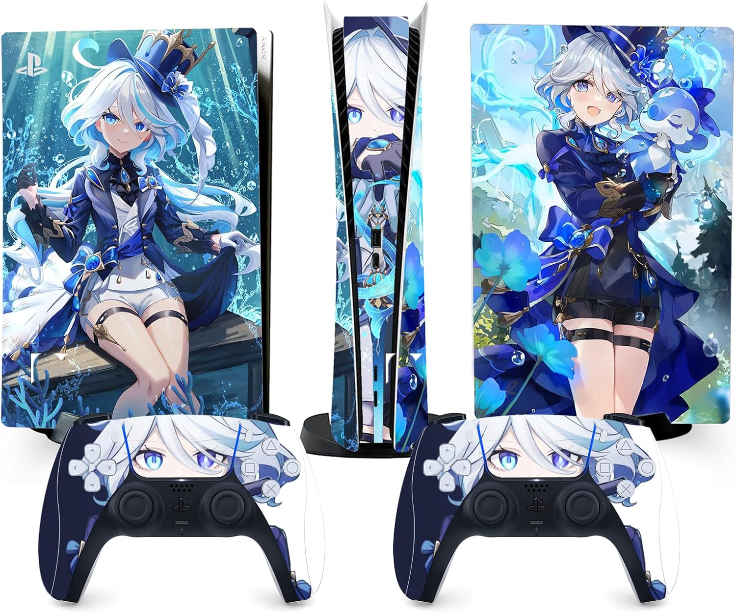 PS5 Console Skin and Controller Skin Set | Genshin Impact Furina Focalors | Matte Finish Vinyl Wrap Sticker Full Decal Skins | Compatible with Sony Playstation 5 Digital Version image number 4