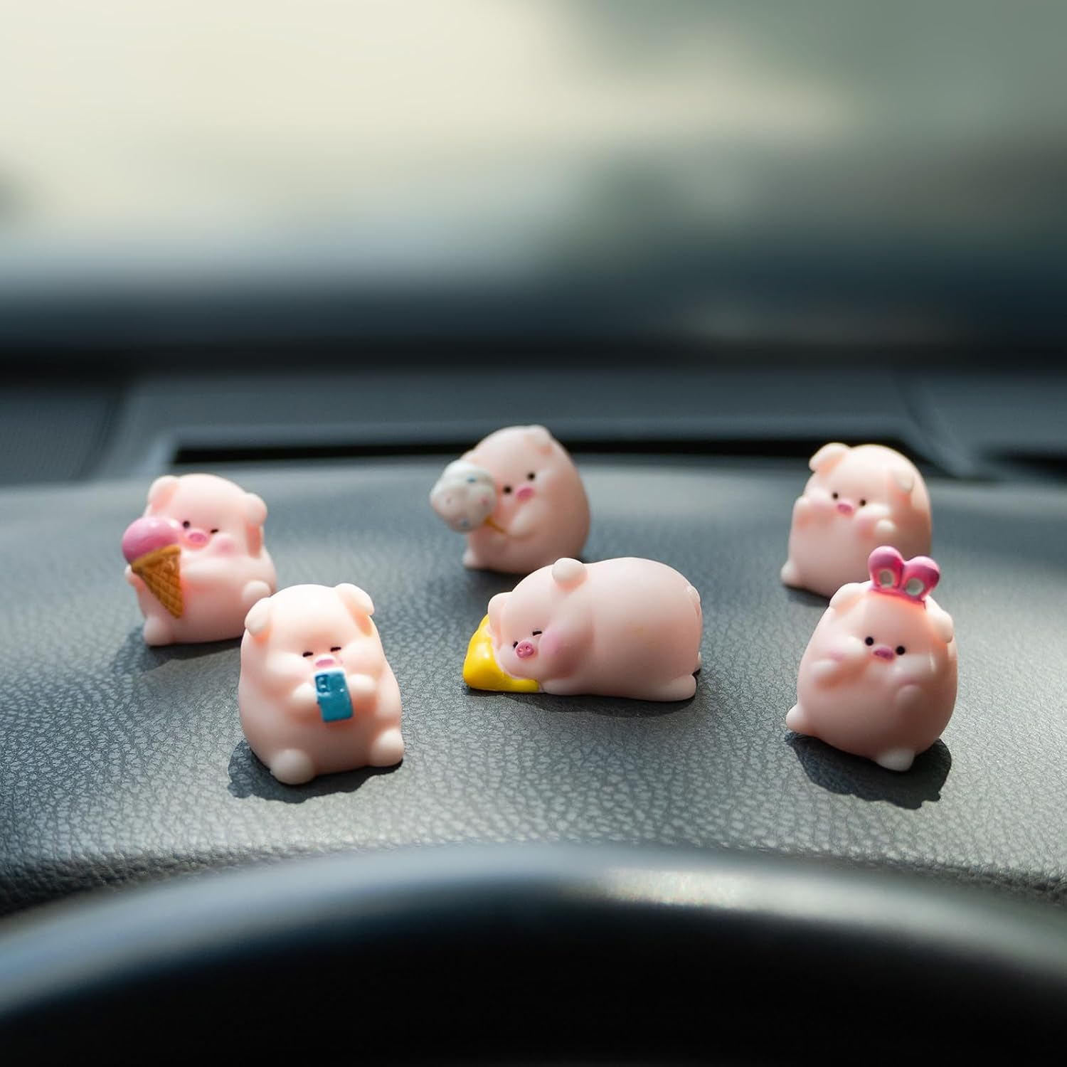 Cute Pig Car Dashboard Decor, 6PCS Cute Pink Pig Car Dash Decorations Car Door Rear View Mirror Ornament Interior Accessories for Home Office