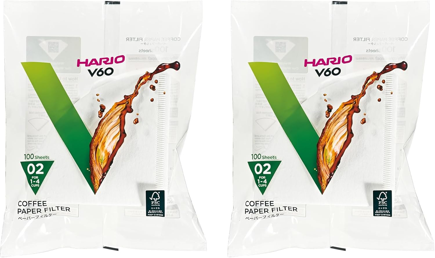 HARIO VCF-02-100W V60 Paper Filter, 02 W, White, for 1-4 Cups, Made in Japan, 200 Sheets