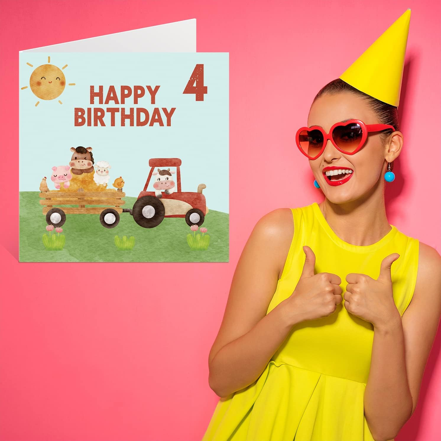 4Th Birthday Card Boy - Farmyard Farm Animals - Happy Birthday Card 4 Year Old Boy Girl, Girls Boys Birthday Cards for Him Her, 145Mm X 145Mm Greeting Card for Son Nephew Grandson Kid Children - 5 image number 2