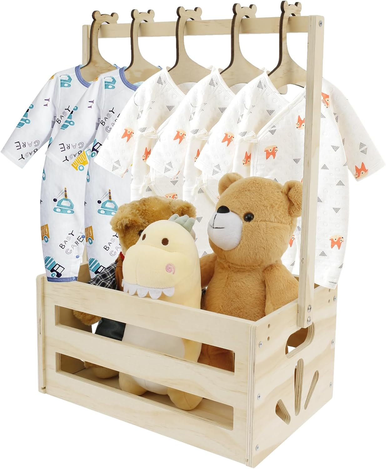 Wooden Baby Shower Crate Closet, Baby Storage Crate with Handle, Decorative Basket for Baby Shower Gifts, Welcome Gift Basket for Newborn Boys Girls, Pregnancy Gifts for New Parents