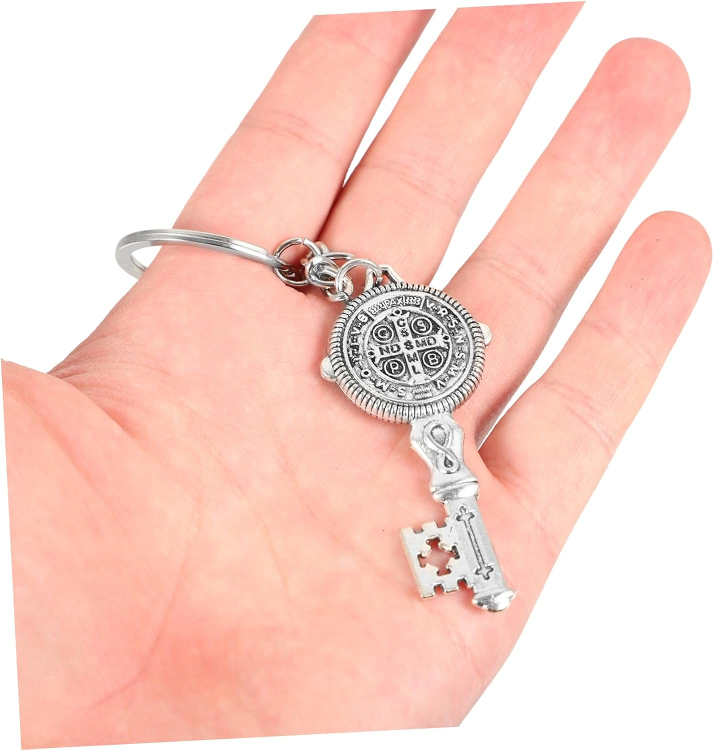 Key Chain Religious Keychain Charm Feng Shui Keychain St Benedict Medals Cross Crucifix Key Ring Key Shaped Handbag Charms Crucifix Back Keyring Metal image number 6