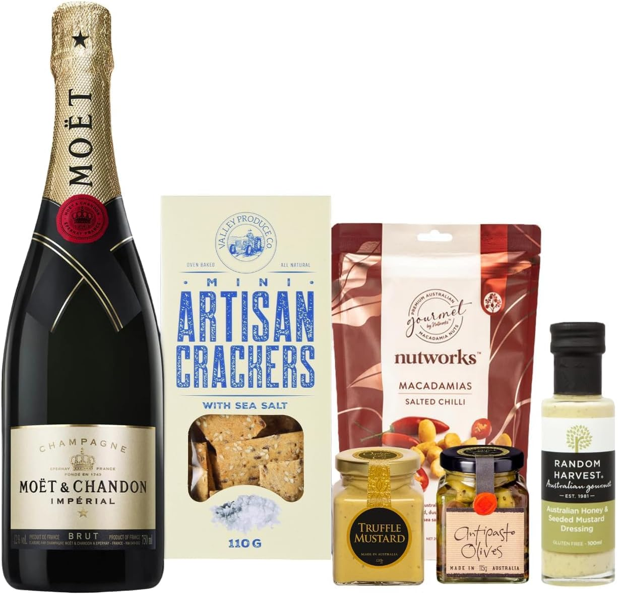 Luxury Champagne Gift Hamper, Quality Gourmet Selection, Perfect Birthday or Thank You Gift, Includes Champagne, Macadamias, Olives, Mustard, Crackers image number 6