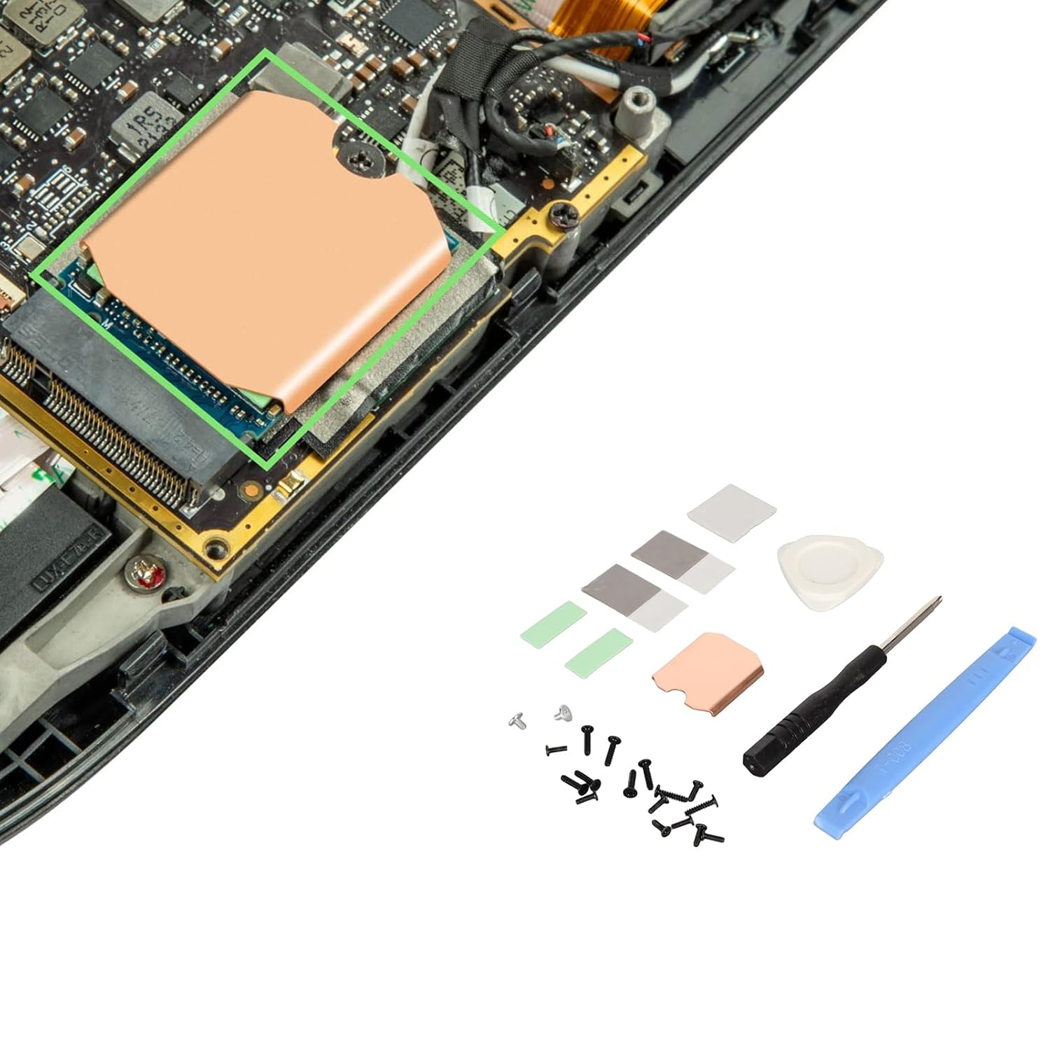 SSD Heatsink Thermal Pad for Steamdeck ROG All, M.2 2230 NVME SSD Copper Heat Sink Cooling Thermal Paste Back Cover Opening Tool, Easy to Install image number 4