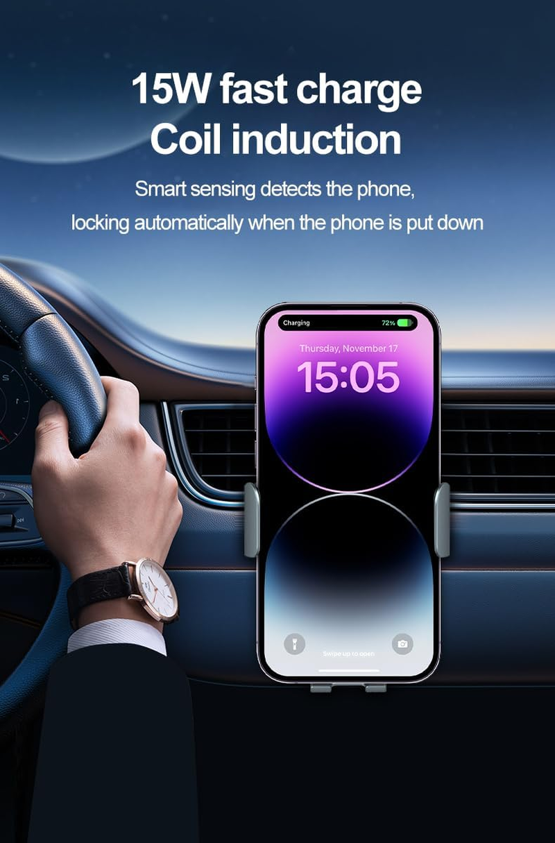 MMOBIEL Wireless Car Charger Automatic Phone Clamp Mount &ndash; 15W Phone Holder Wireless Charging Hands Free - Charger for Car Air Vent Clamp - Universal image number 2
