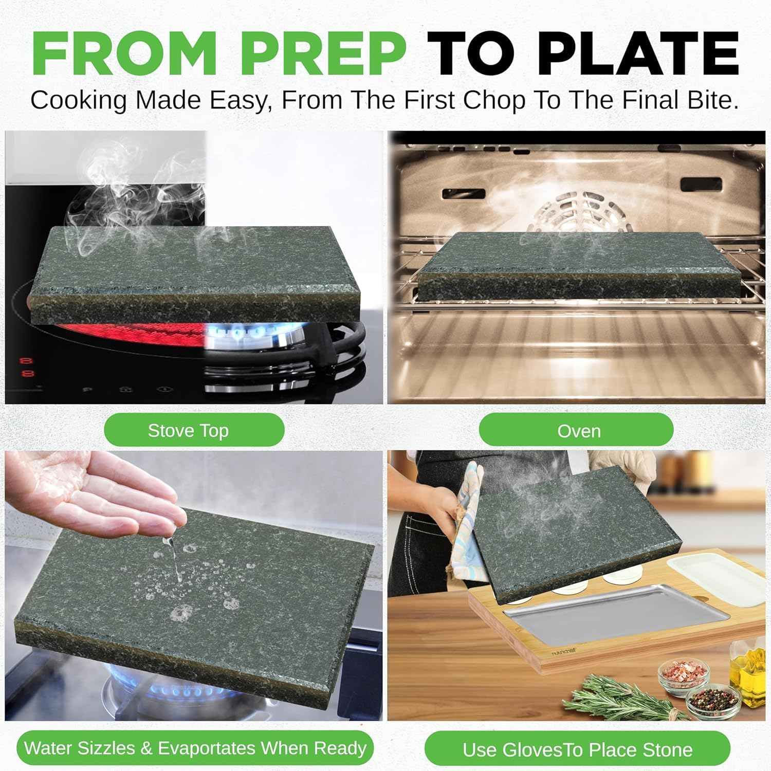 Nutrichef Sizzle Hot Stone Cooking Set with Bamboo Platter, Ceramic Sauce Bowls & Stainless Steel Tray &ndash; Tabletop Grill for Steak, Seafood & Dining Entertainment image number 5