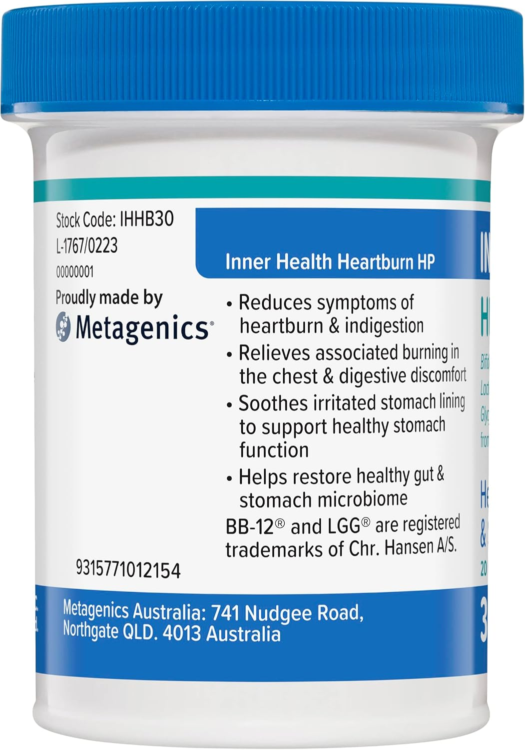 Inner Health Heartburn HP Herbal Probiotic - for Heartburn & Indigestion Relief & Stomach Support - 30 Capsules