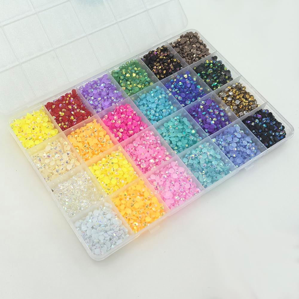 12000Pcs Nail Art Rhinestones, Betterjonny 24 Colors 4Mm round Nail Flatback Rainbow Gems Set with Tweezers and Pencil AB Glitter Flat-Bottomed Rhinestone for Crafts Decoration and Jewelry Making image number 5