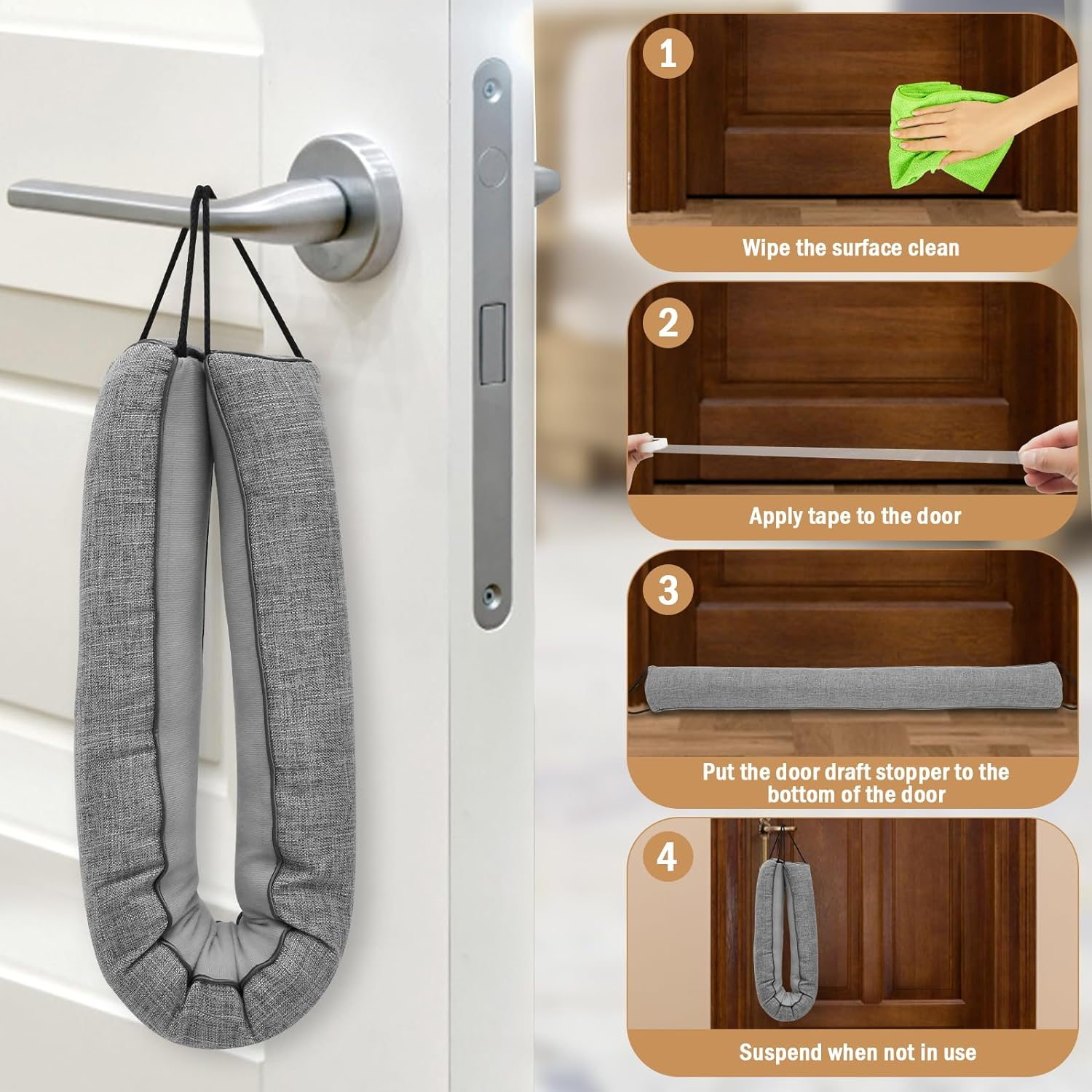 Fxvhojq under Door Draft Stopper 36 Inches Triangle Door Draft Blocker Cover Bottom Gap Stop Drafty and Block Noise Wind Proof Light Stopper Seal Sound Blocker Draft Guard (Grey) image number 6