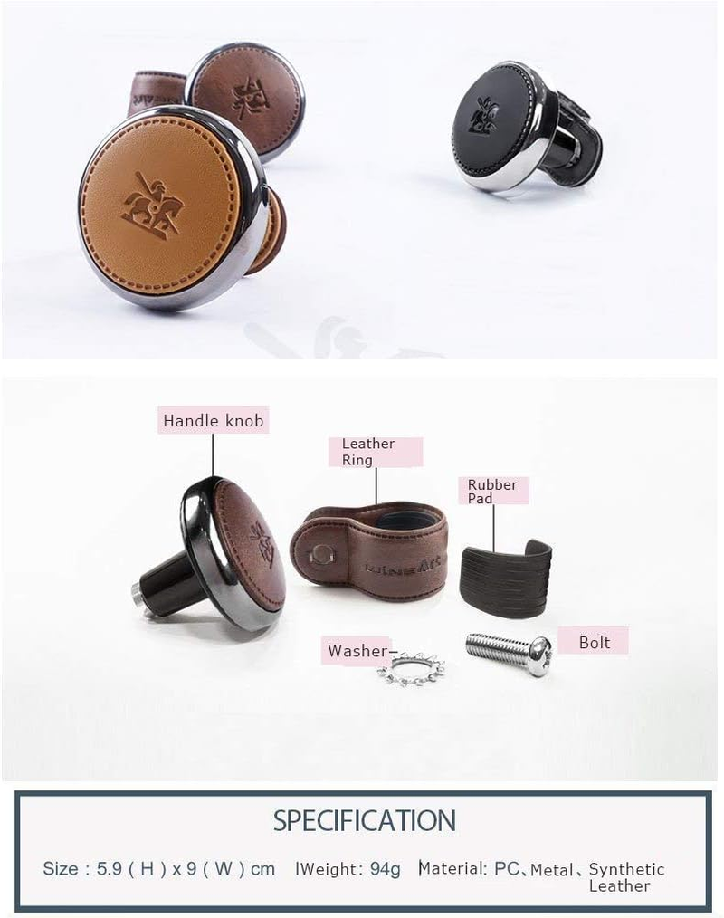 BLACKSUIT Leather Power Knob - Mountable Vehicle Handle Spinner for All Models - Car Accessories Luxury Hi-Quality Steering Wheel Knob - Black - Black image number 4