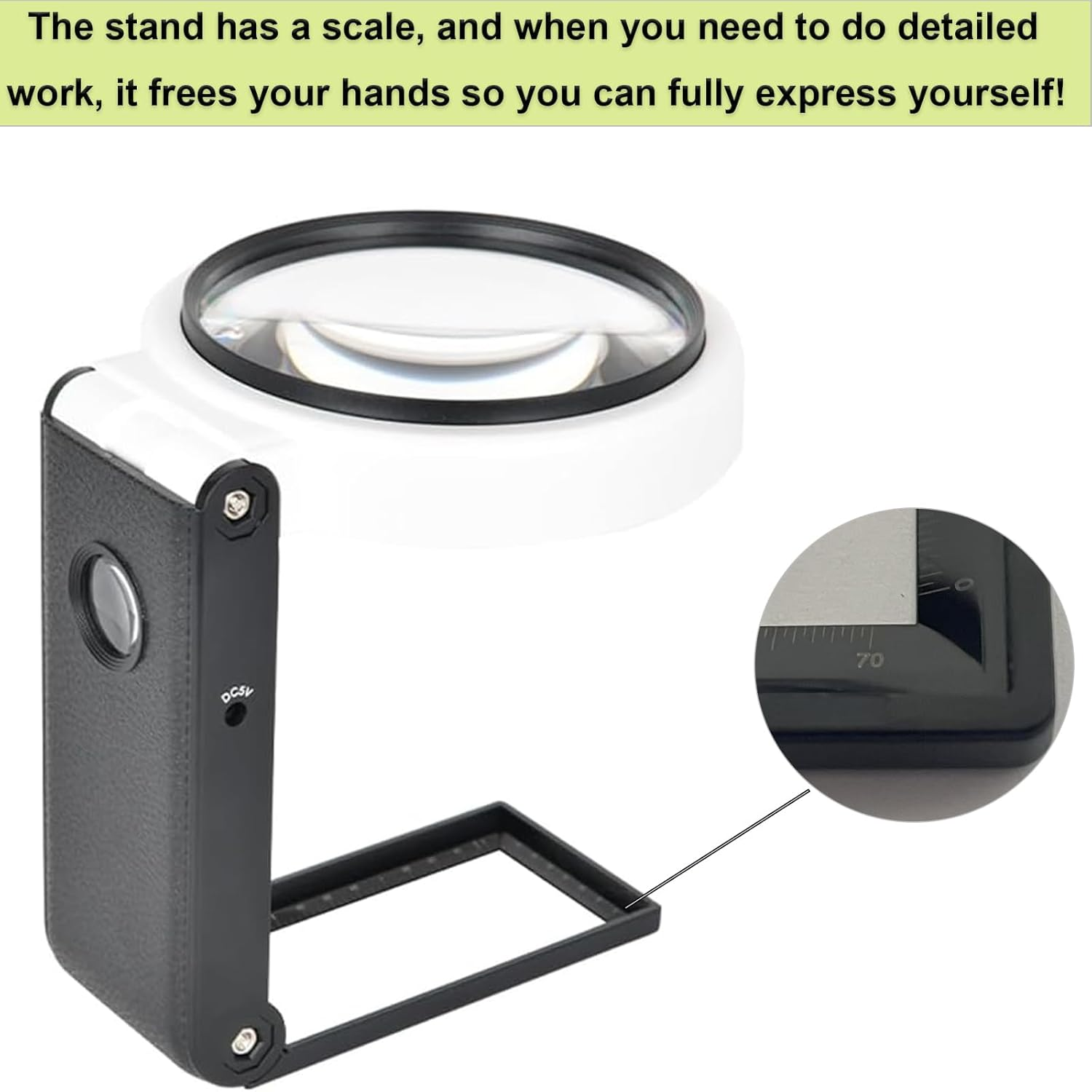 Hands-Free Magnifying Glass with 33 LED Lights,25X Stand Foldable Handheld Magnifying Glass for Coins Jewelry Crafts Hobby Seniors Reading Needle Threading Watch Repair Soldering Close Work image number 4