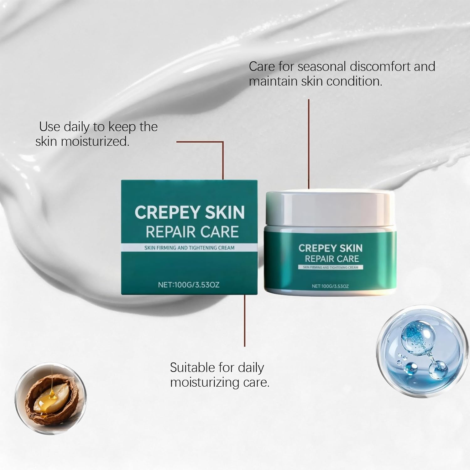 Crepey Skin Repair Cream for Extremely Dry Skins，Creepy Skin Tightening Cream for Body & Aging Skins, Neck & Chest Firming Cream, anti Aging Care Moisturizer for Face, Overnight Body Lotion (1) image number 3