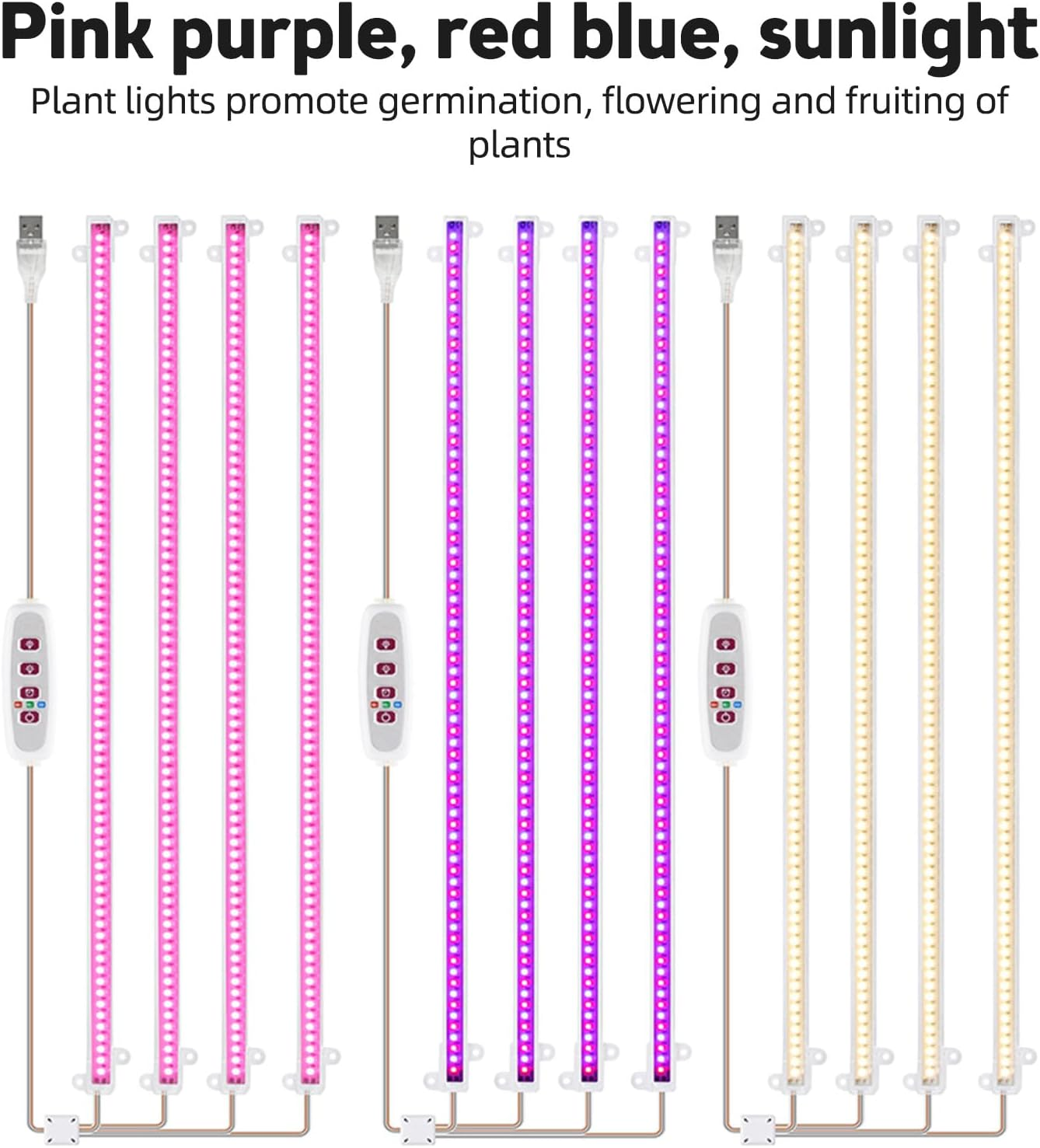 LED Plant Grow Light Strips 6.2W 126LED 4000K 169.2Lm Bright Grow Lamp with 8H/12H/16H Timer 5 Dimmable Brightness Growth Light for Green House Hydroponics Succulent 3 Bars image number 3