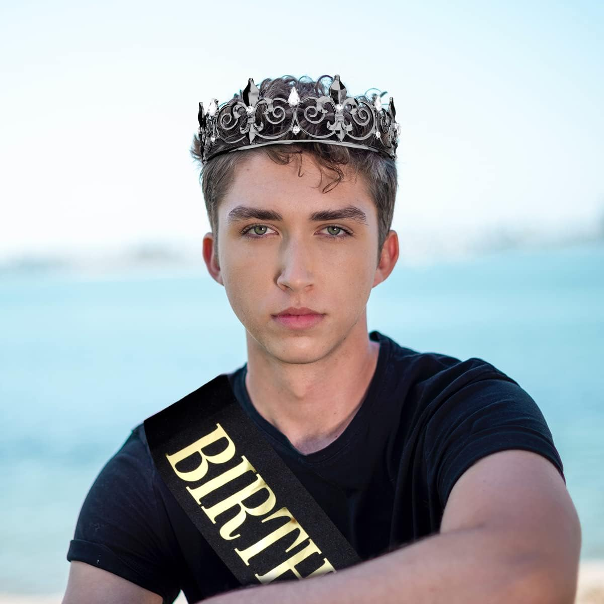 Hapdoo Happy Birthday Decorations for Men, Birthday King Crown and Birthday Sash for Men, Men Birthday Decorations, Birthday Crown for Men Black and Gold