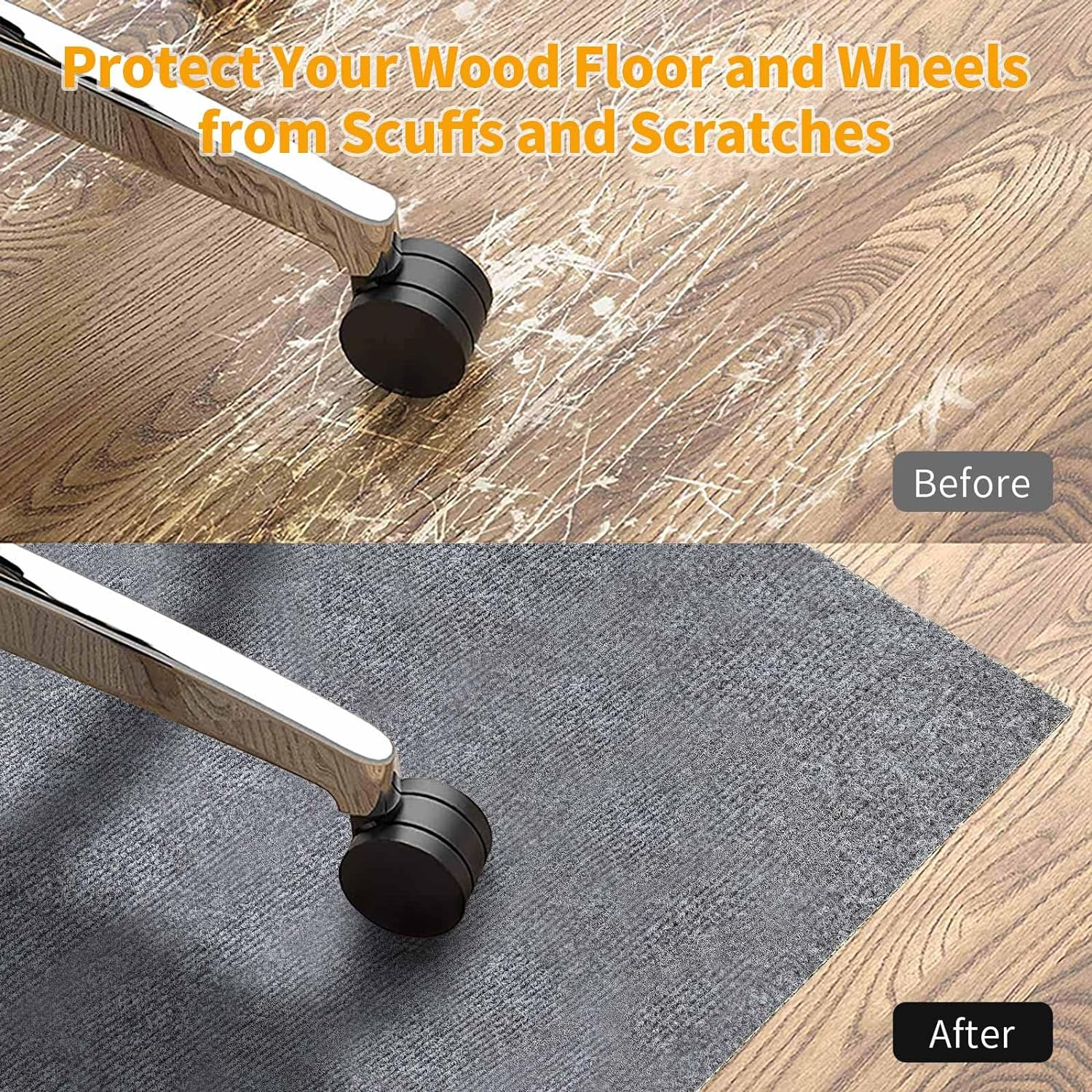 Office Chair Mat 130X160Cm Chair Mat with Non-Slip TPR Rubber Backing Protector Mat for Hardwood Tile Floor,Cuttable,Light Gray image number 6