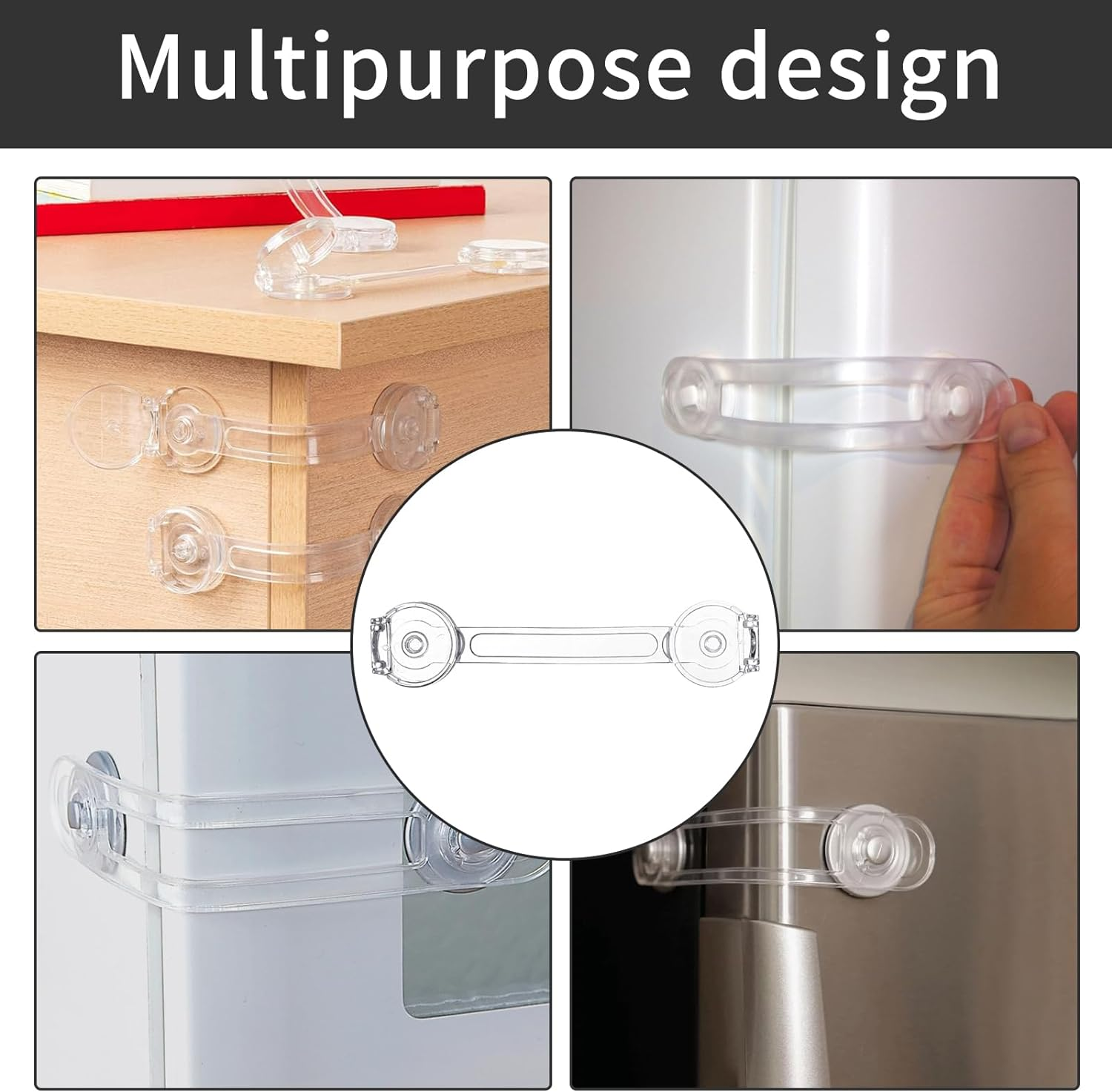 4PCS Clear Child Safety Guards & Locks, Ajustable Baby Proofing Cabinet and Drawer Locks,Safe Quick and Easy Child Safety Locks Clear for Cabinets and Drawers-Purpose for Cabinet,Drawers,Freezer,Oven image number 1