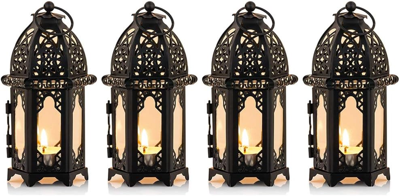 NUPTIO 2 Pcs Moroccan Style Candle Lantern - Small Sized Tealight Candle Holder with Transparent Glass Panels Great for Patio, Indoors/Outdoors, Events, Parties and Weddings, White