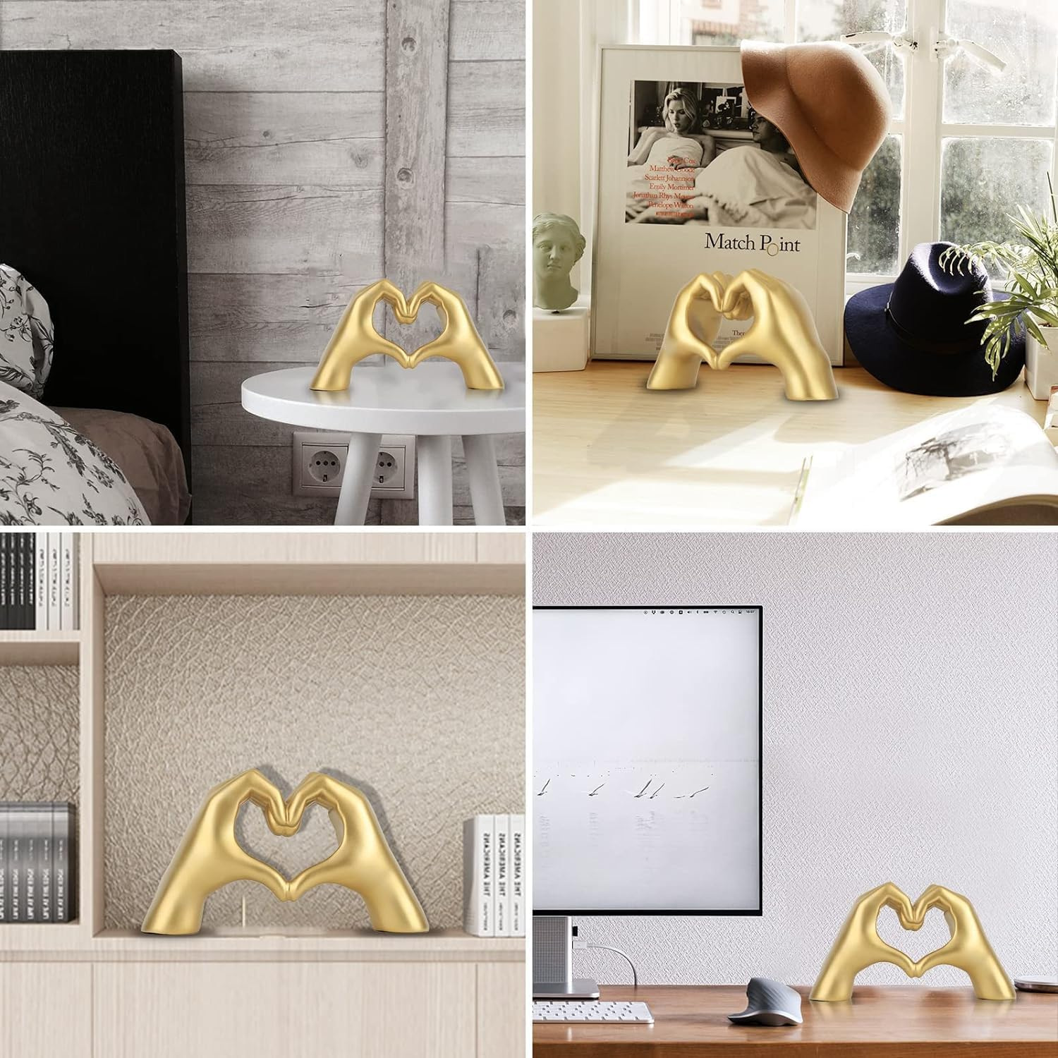 25Cm Gold Heart Hands Statue, Love Finger Sculpture Ornament for Living Room Bedroom Bookshelf Coffe Table Home Decoration image number 3