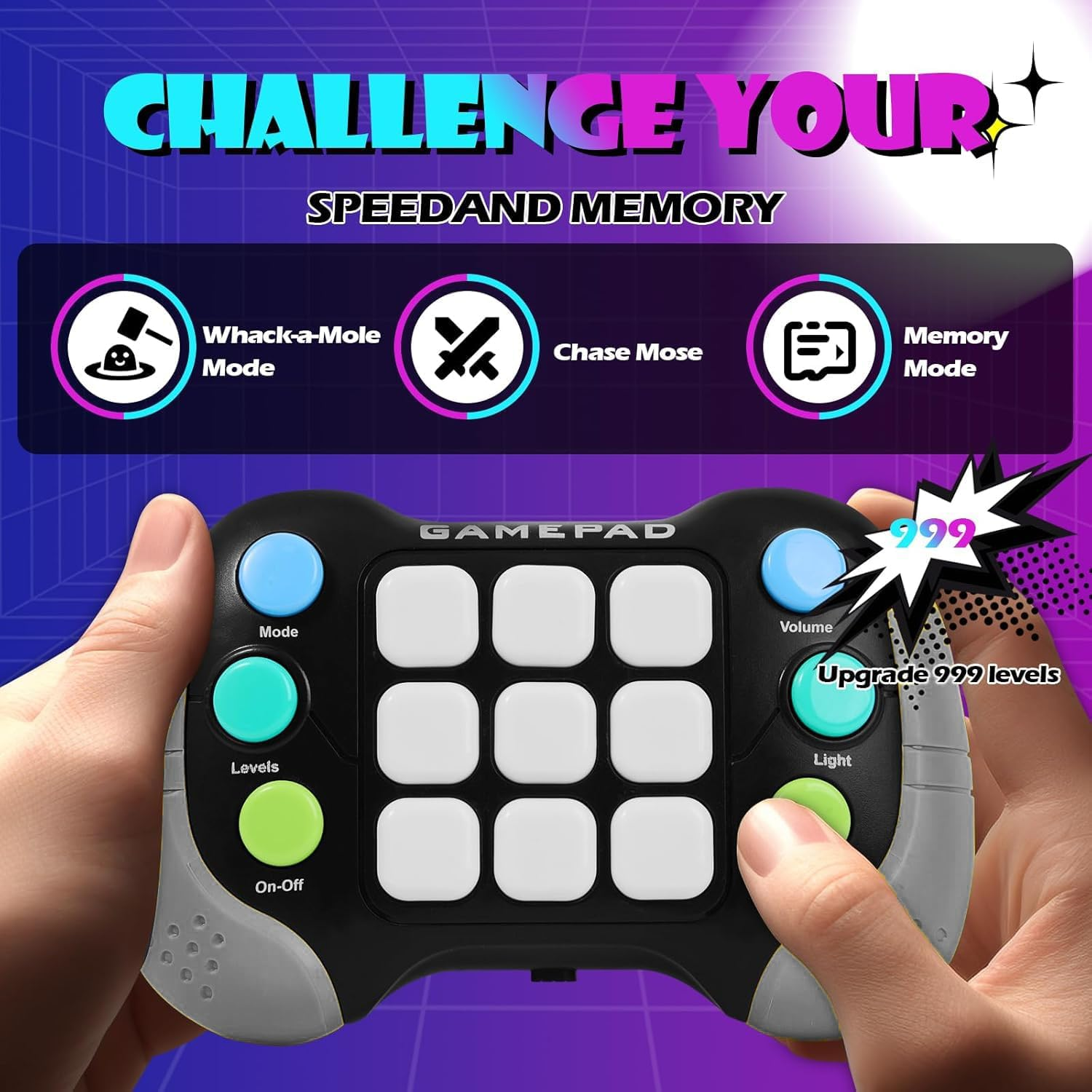 Fast Press Push Game Fidget Toy Handle, Flashing Electronic Handheld Games Consoles for Kids Teens Adults, Brain & Memory Game, Quick Push Buttons Gamepad, Xmas Birthday Gifts STEM Toys for Boys Girls image number 1