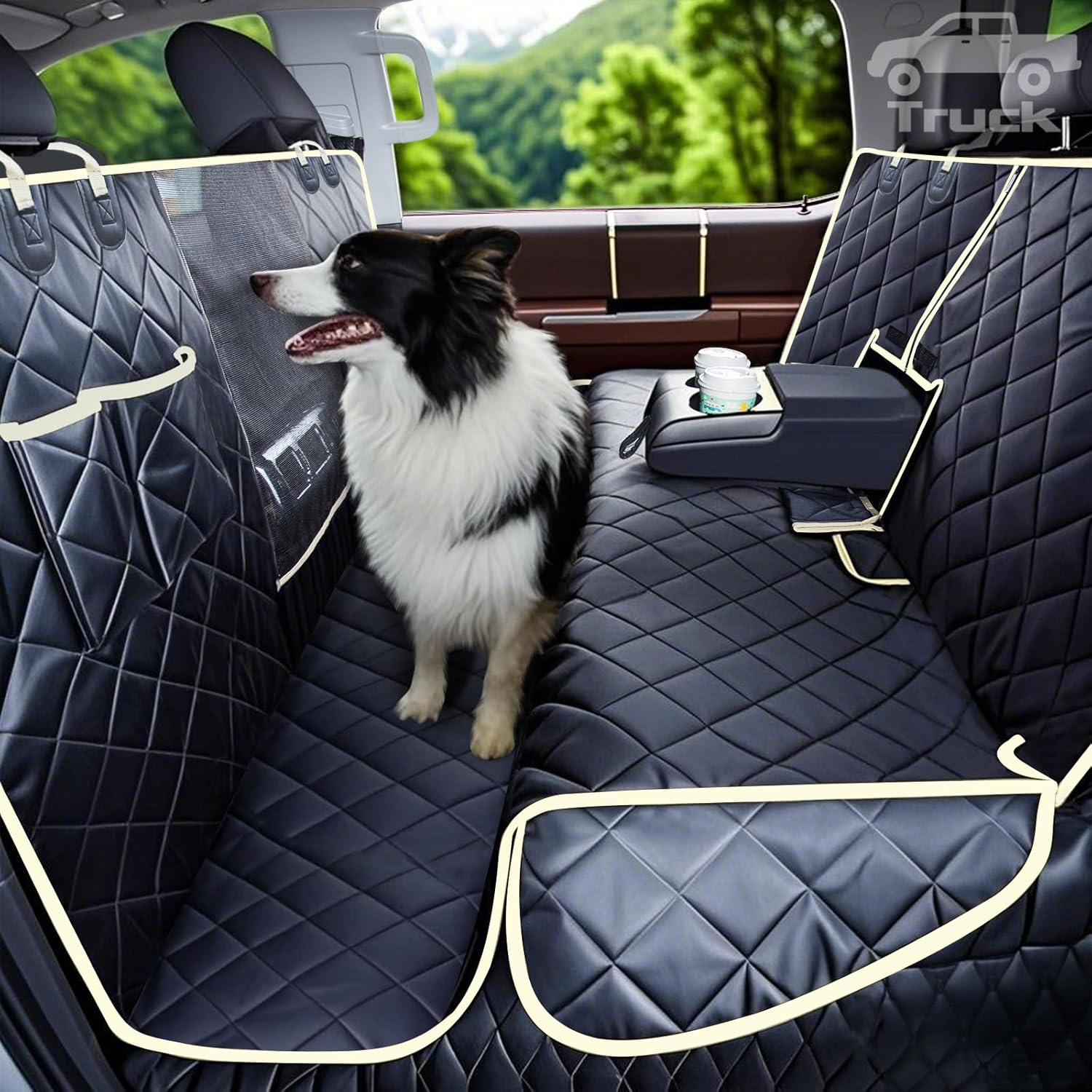 Lassie 4 in 1 Full Coverage Dog Car Floor Hammock,100% Waterproof Dog Car Seat Covers for Back Seat with Mesh Window for Sedans,Backseat Bench Protector for Cars, Suvs and Trucks Etc