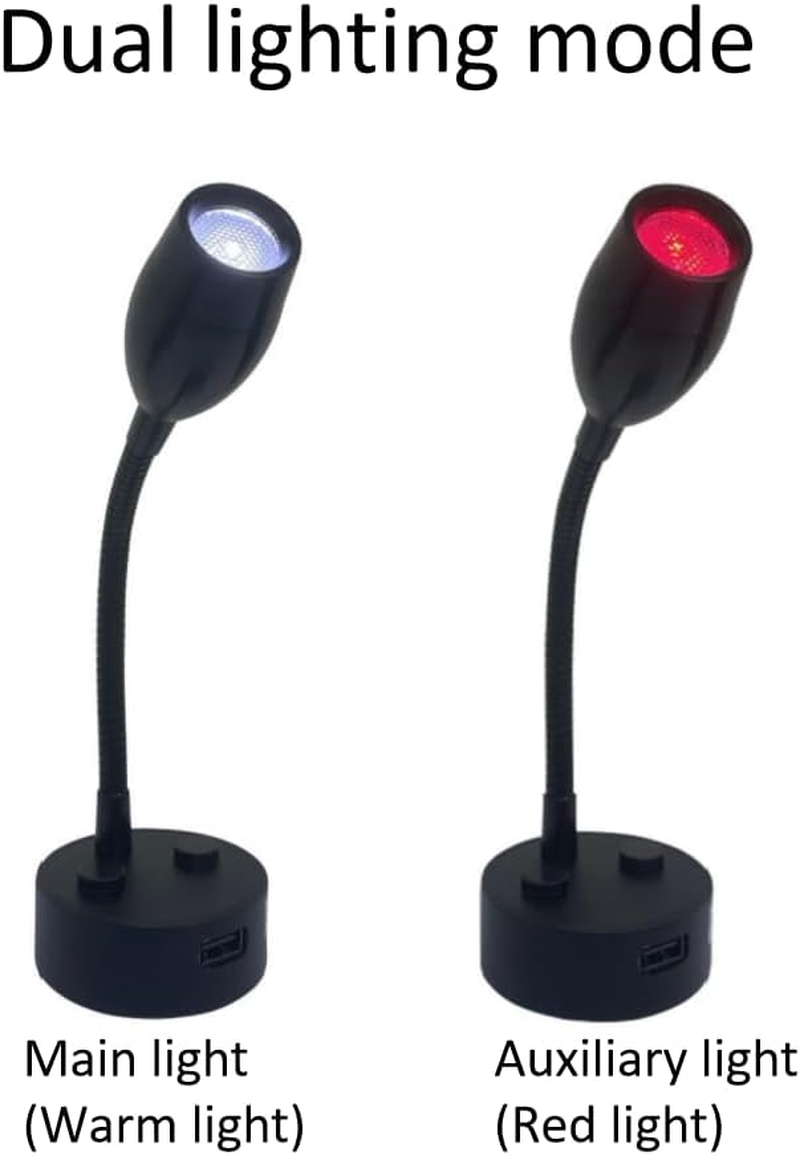 12V RV Reading Light LED Bedside Light Spotlight with 5V/2A USB Charging Port Dual Lighting Mode Touch Dimmable Flexible Gooseneck Wall Lamp for Boat, Motorhome, Camper Caravan Van (2PACK) image number 2