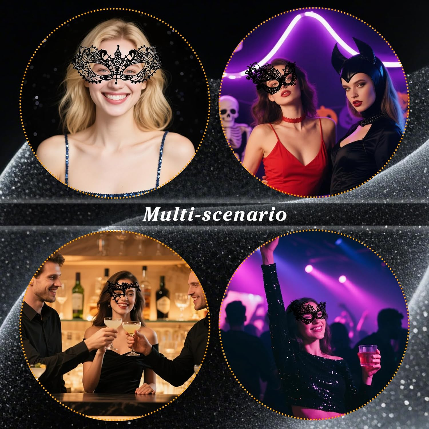 4-Piece Lace Masquerade Mask Set &ndash; One-Second Transformation Party Essential: Halloween Mask, Cat Mask, Masquerade Masks, Black Face Mask, Masquerade Mask Women. image number 3