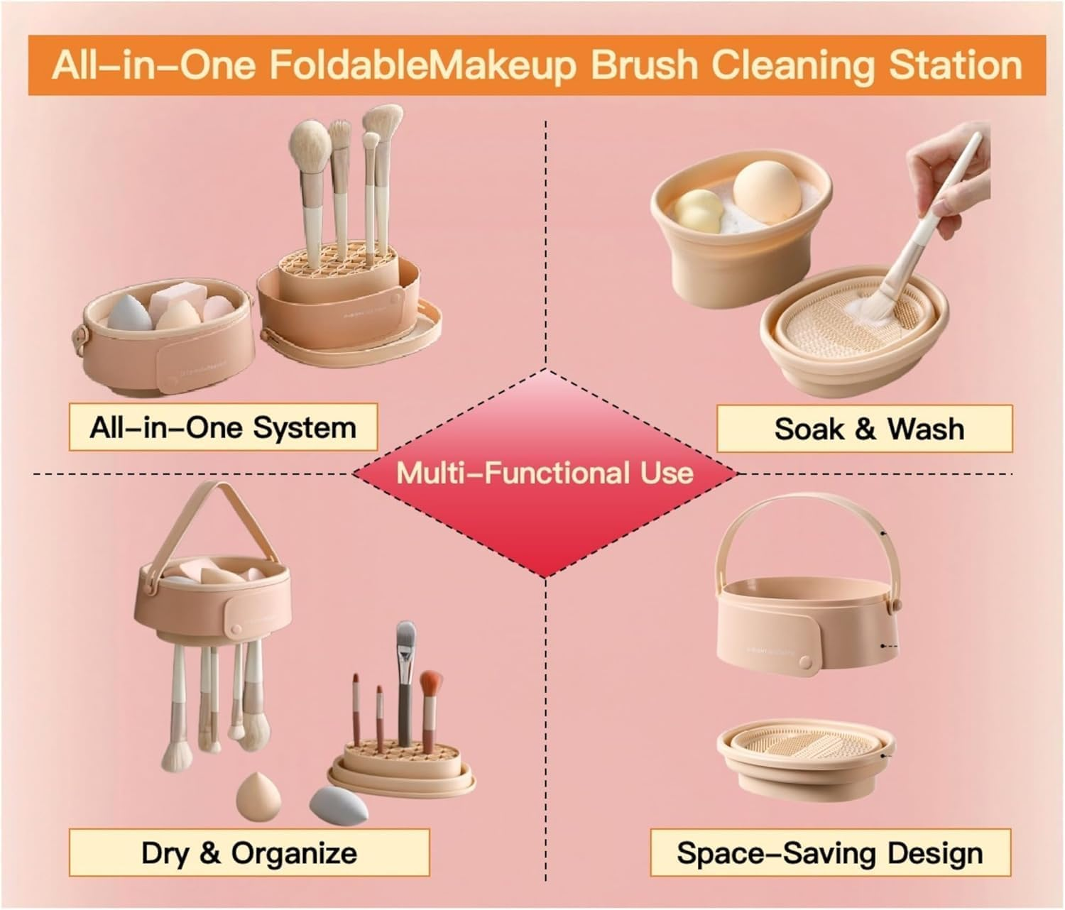 Dannisly Collapsible Makeup Brush Cleaner Mat 3 in 1 Silicone Makeup Brush Cleaner Bowl Cosmetic Brushes Cleaning Tool Organizer for Storage and Air Drying image number 2