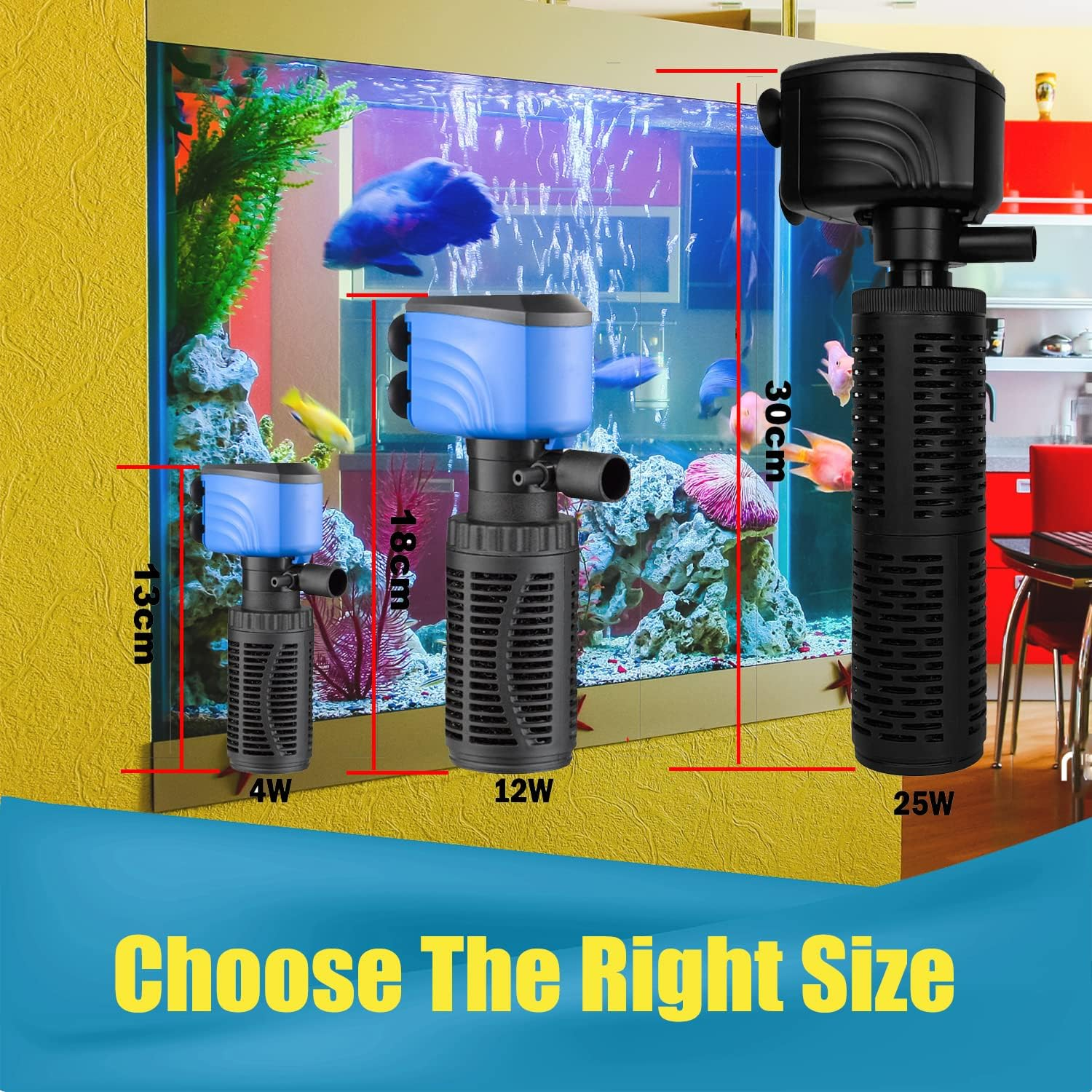 Fish Tank Filter, Silent Internal Aquarium Filter, Clean Water, Air Pump, Make Waves (4W-450L/H, Black) image number 4