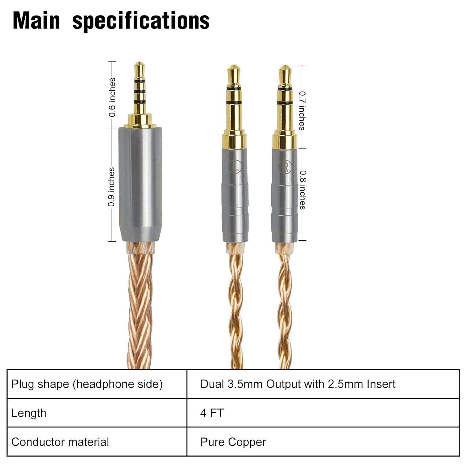 Okcsc ZT16 Upgrade Replacement Headphone Cable with Dual 3.5Mm to 2.5Mm Balanced Plug,16 Core Copper Plated IEM Professional Audiophile Cable for Hifiman Sundara, Ananda,Arya, He4Xx,He-400I 1.2M/3.9Ft image number 3
