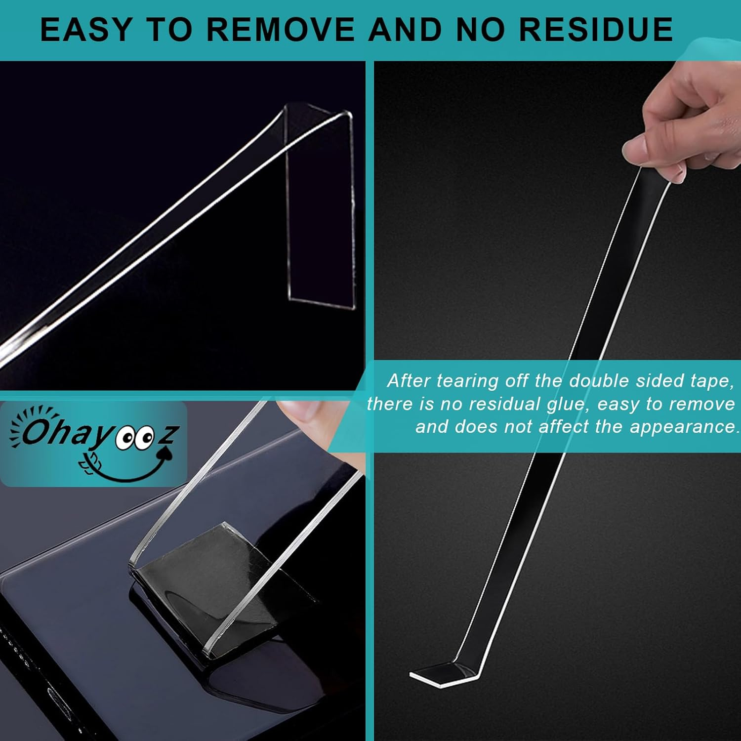 Ohayooz&reg; Extra Strong Double Sided Tape Heavy Duty Removable 10FT, Clear Sticky Adhesive Nano Tape Tough Washable Waterproof Mounting Tape for Hanging Picture, Poster, Carpet, Photo Deco image number 5