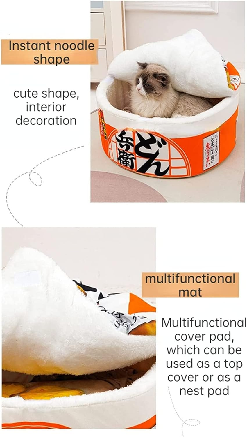 Cat Nest Instant Noodle Shape Cat House Cat Sofa Bed Cute and Comfortable Pet Cat House Detachable Multifunctional Soft Pet Bed Suitable for Cats and Dogs Applicable to All Seasons (S,Orange) - Pink image number 2