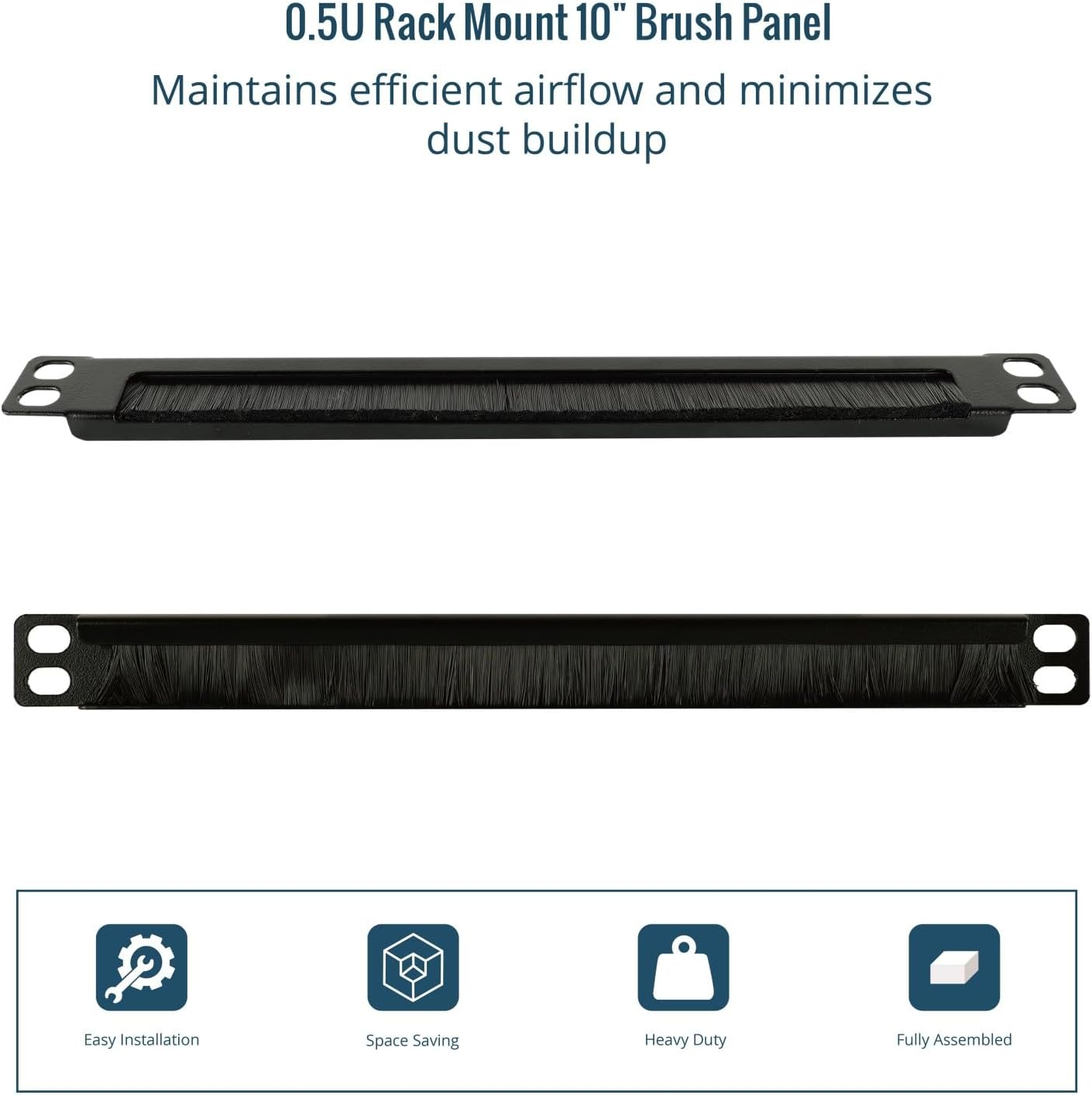 Tecmojo 2 Pack 0.5U Brush Panel 10 Inch Rack Mount Cable Management Panel with Brush Strip for Cable Entry for 10'' Server Rack or Network Cabinet image number 2