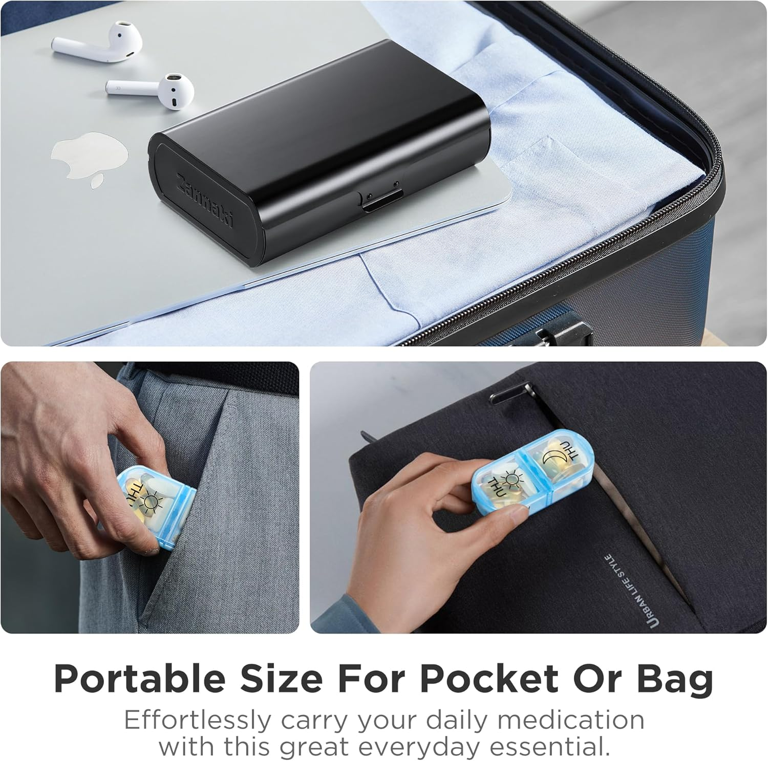 Zannaki Metal XL Weekly Pill Organizer 2 Times a Day, Large Travel Daily Pill Box 7 Day, Portable Week Twice Pill Holder Container, AM PM Pill Case for Medicine Vitamin Medication Supplement, Black - Pink image number 3