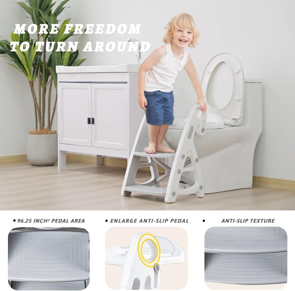 Potty Training Seat & Toddler Step Stool, Ultimate Stability Toddler Toilet Seat, Adjustable Step & Seat Height Potty Seats for Toddlers Boys Girls (Grey) image number 4