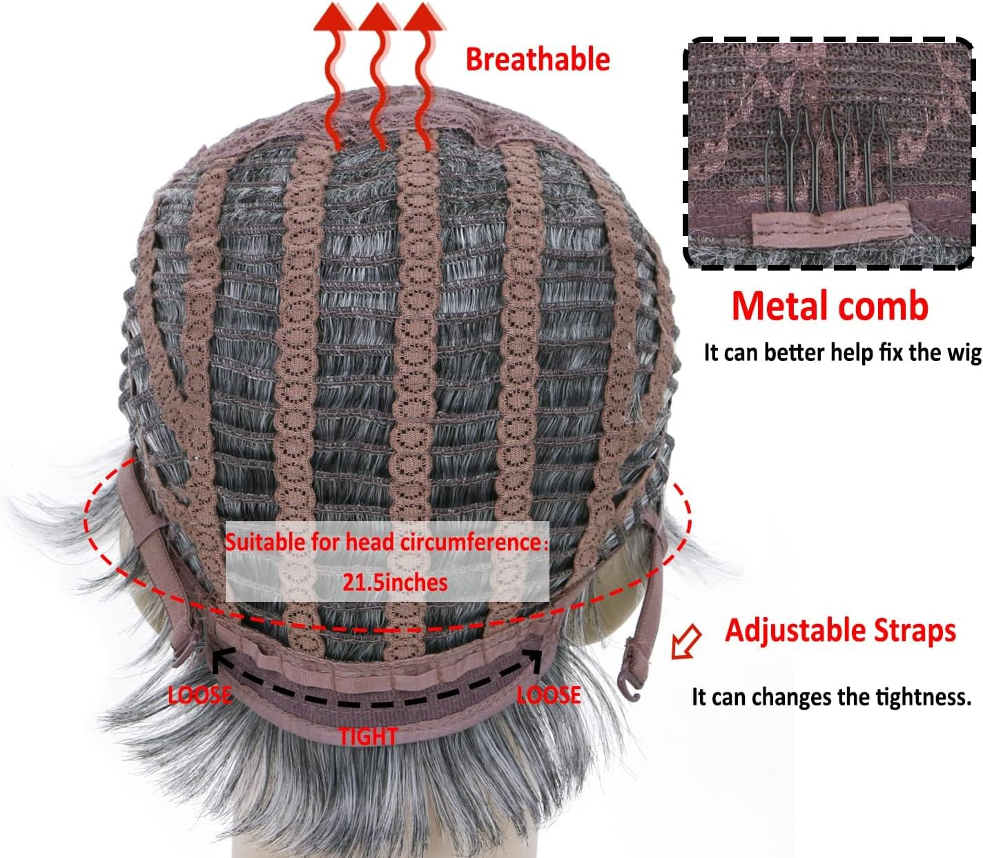 BECUS Grey Short Wig Ombre Gray Pixie Cut Short Wigs for Women with Dark Root Synthetic Natural Hair Wig image number 1