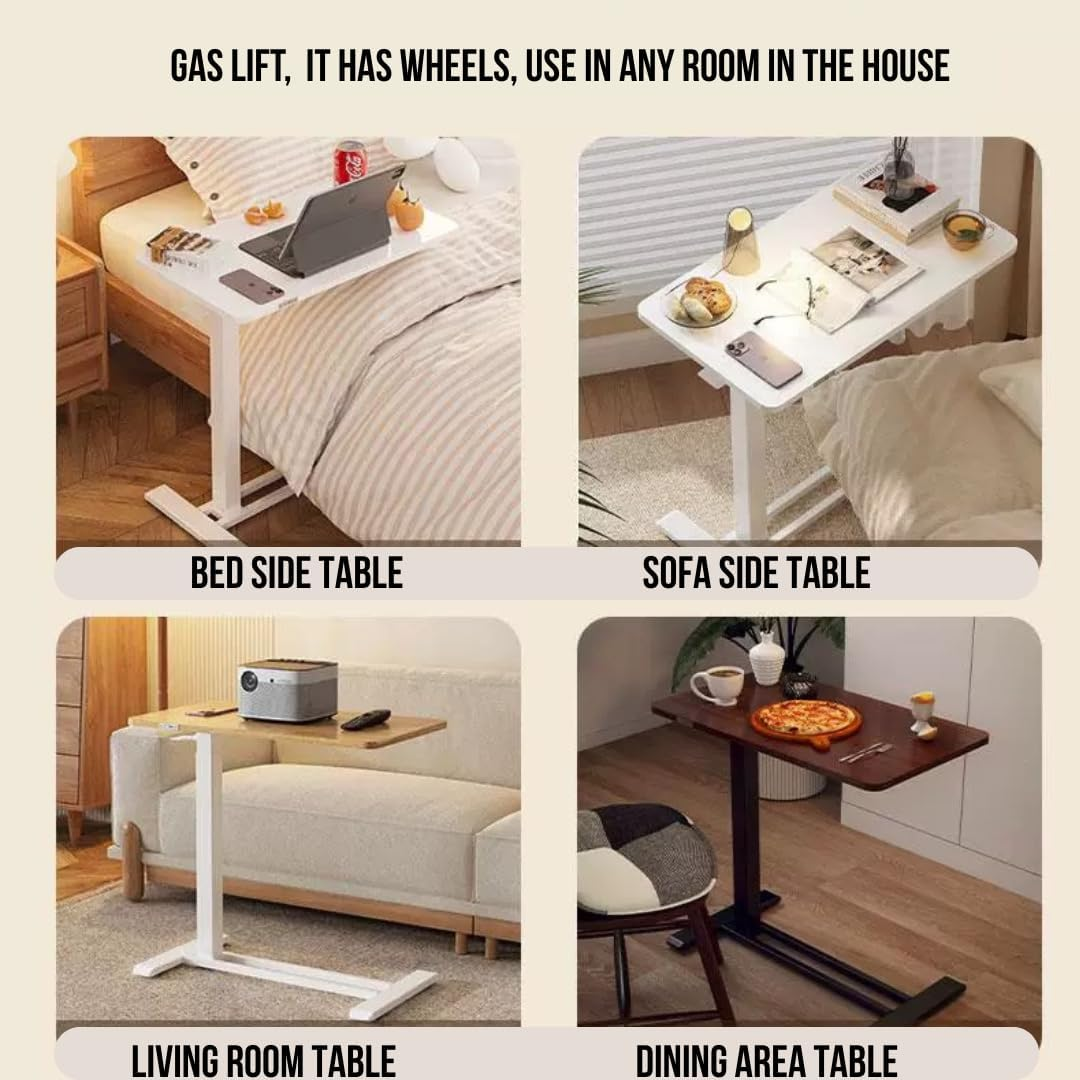 Overbed Bedside Table with Gas Lift & Ajustable Height Rolling Lockable Wheels for Laptop (Black) image number 3
