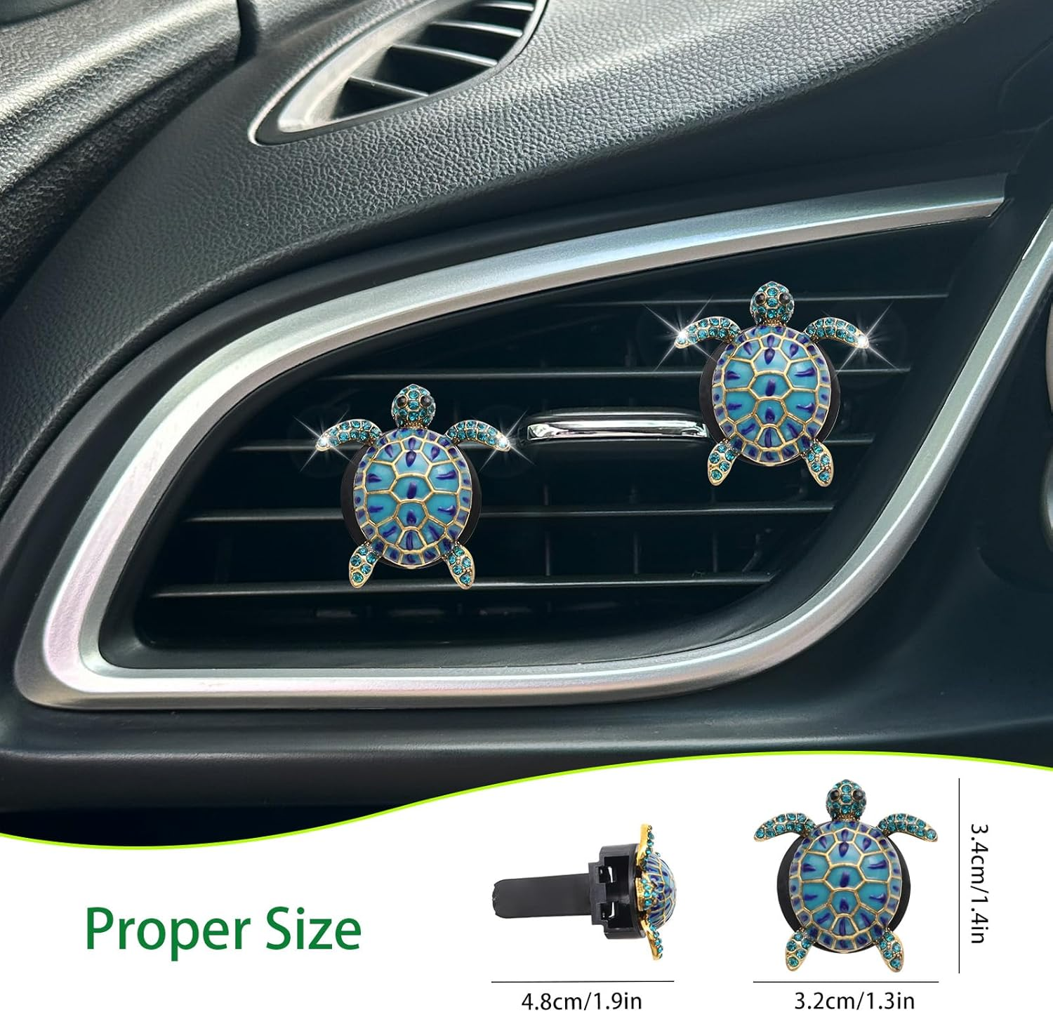 ORIESSE 2Pcs Sea Turtles Air Freshener Car Vent Clips,Glamorous Blue Turtle Ocean Cute Car Accessories Car Interior Decoration for Women,Refillable Car Outlet Diffuser,Beach Car Decor Car Charm image number 1