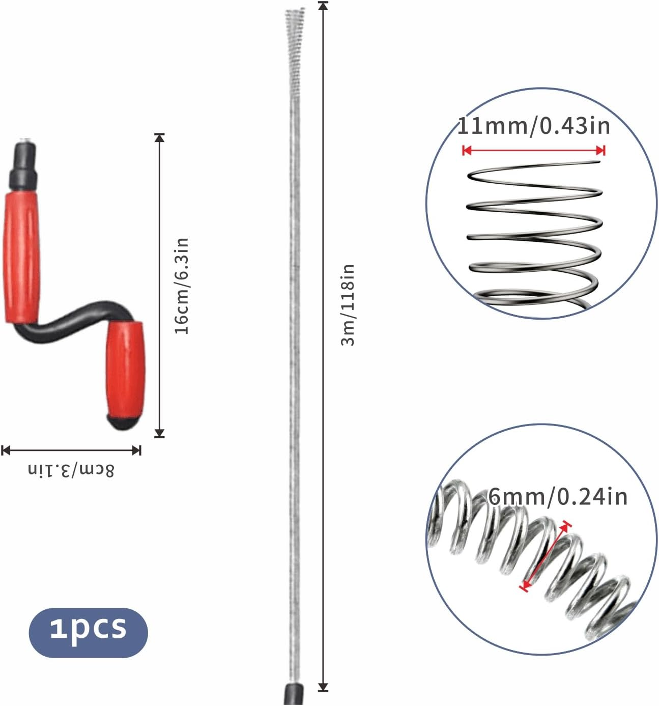 Drain Snake Unblocker Wire Tools Drain Unblocker Wire Rod Flexible Spring Cleaner Pipe Hair Removal Dirt Cleaning Tool Clog Remover for Sewer, Bathroom Drainage,Kitchen Sinks,Toilet 3M image number 6